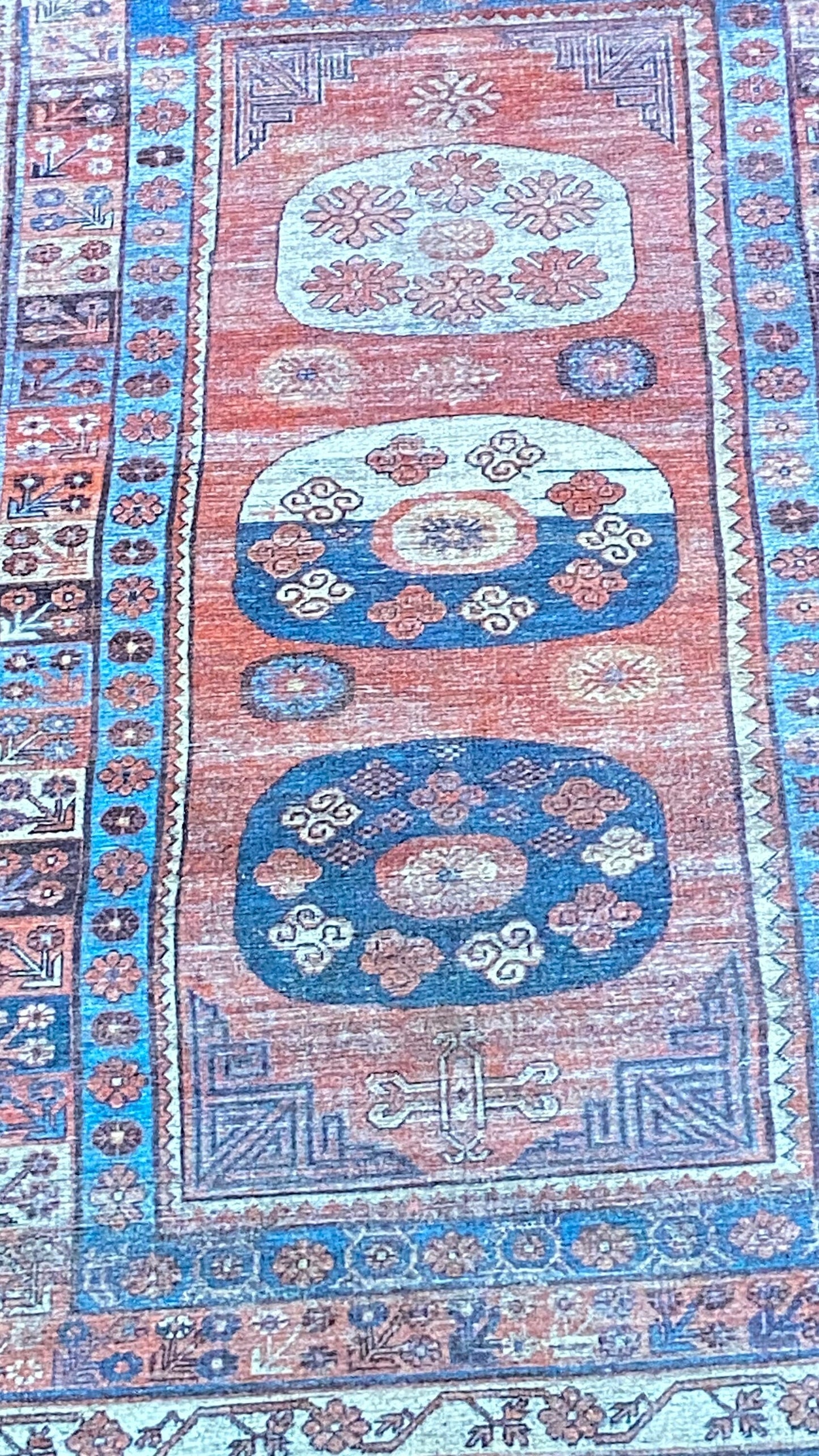 2x3 Ft Blue and Beige Rug, Small Rug, Bathroom Rug, Kitchen Rug