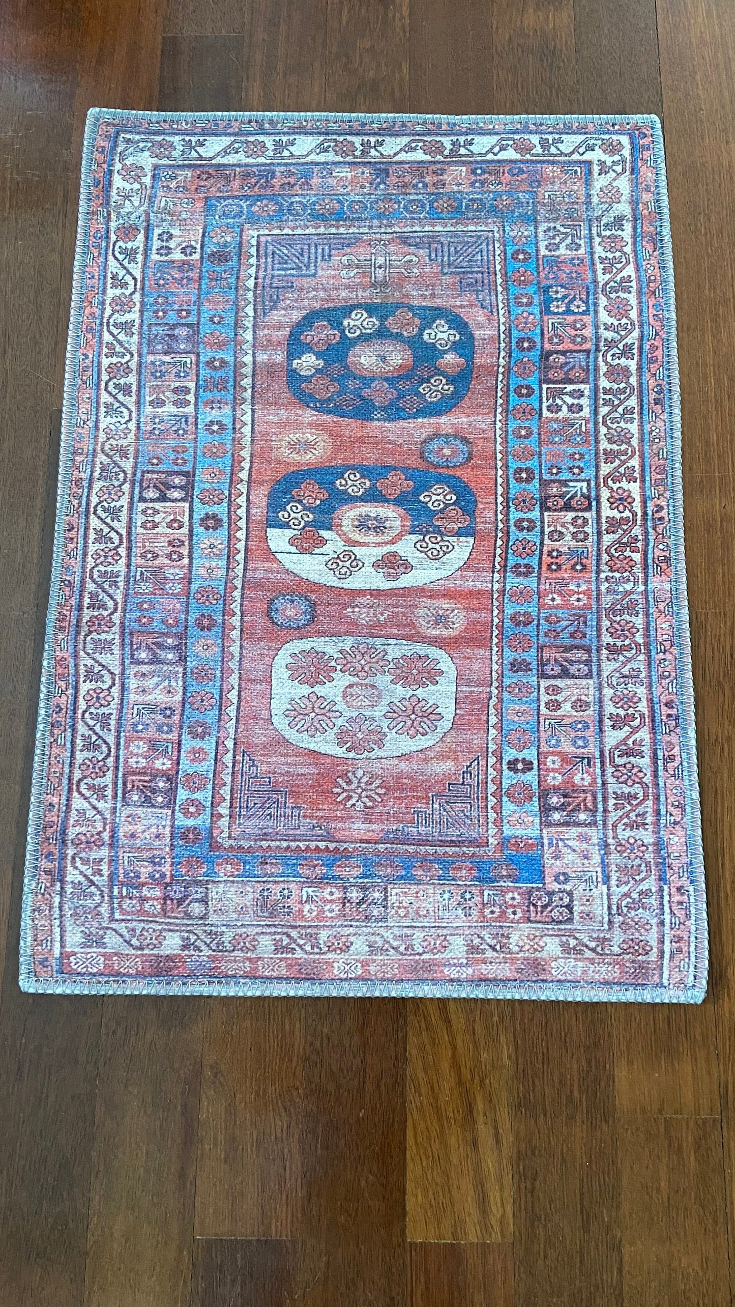 2x3 Ft Blue and Beige Rug, Small Rug, Bathroom Rug, Kitchen Rug