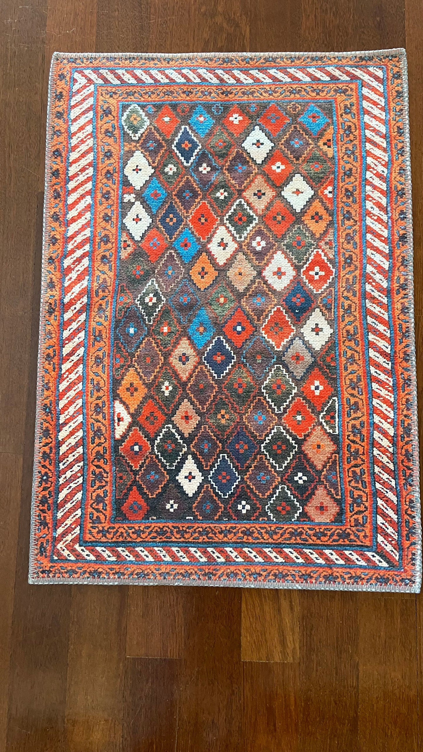 2x3 ft Orange Small Rug, Decorative Rug, Exclusive Rug, Geometric Design, Washable Rug, Bedroom Rug, Bathroom Rug, Home Gift Rug