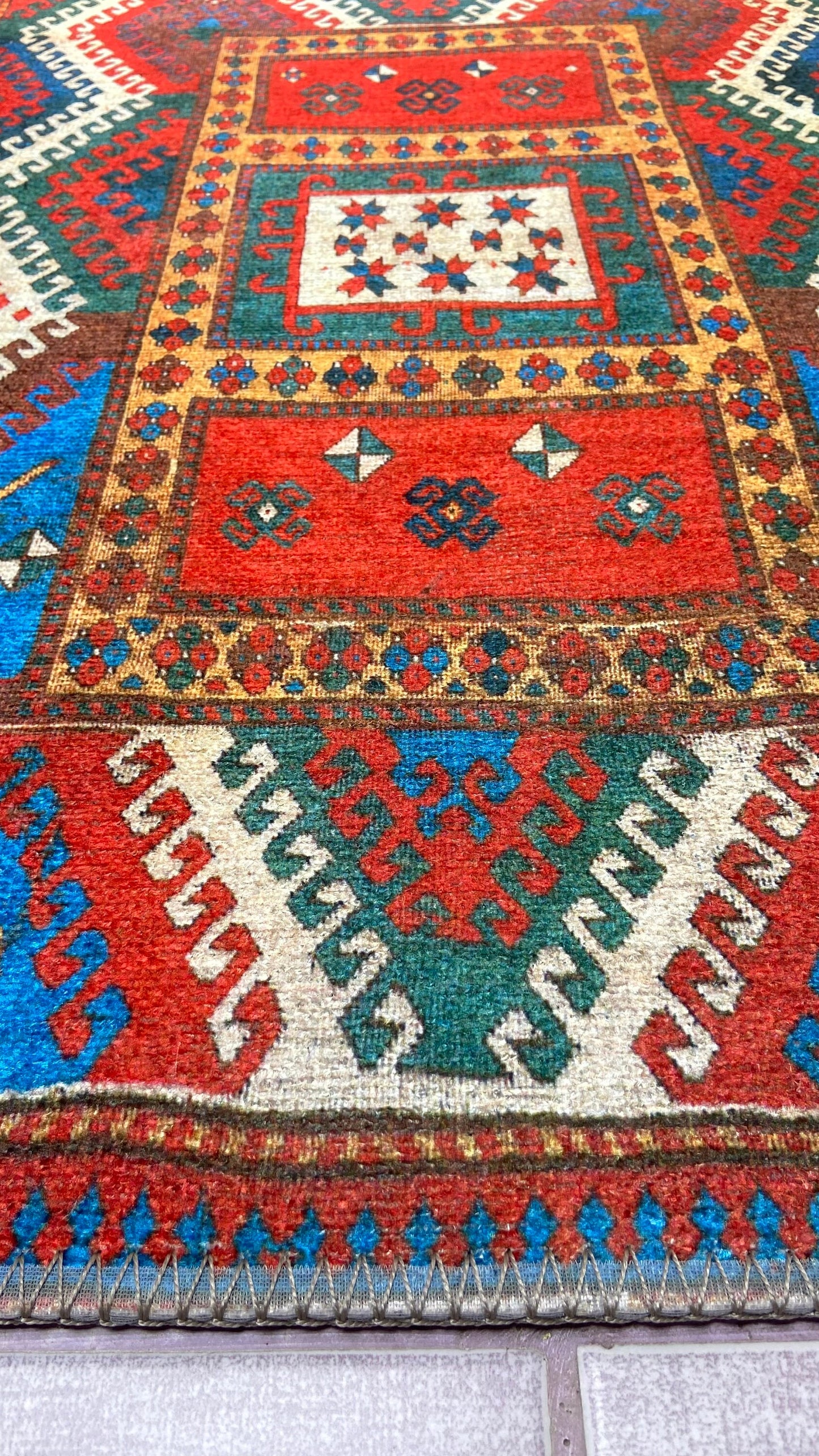 Kelim Design Rug, 1'9 x 2'9 Small Rug, Red Small Rug, Blue Doormat Rug