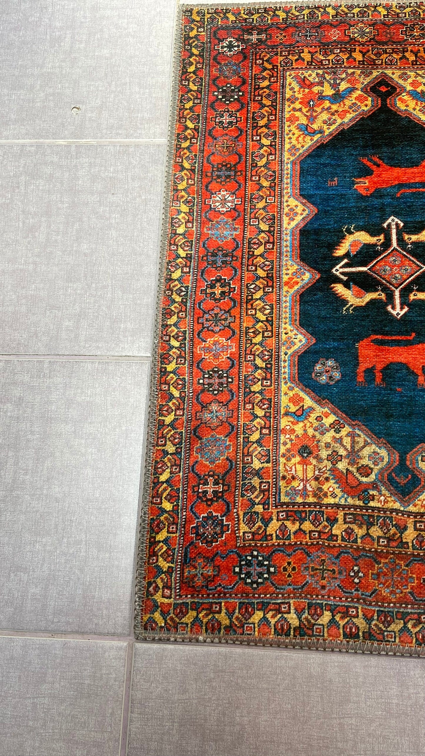 Oriental Small Rug, 2x3 ft Blue Rug, Animal Design Rug, Washable Rug, Non-Slip Rug