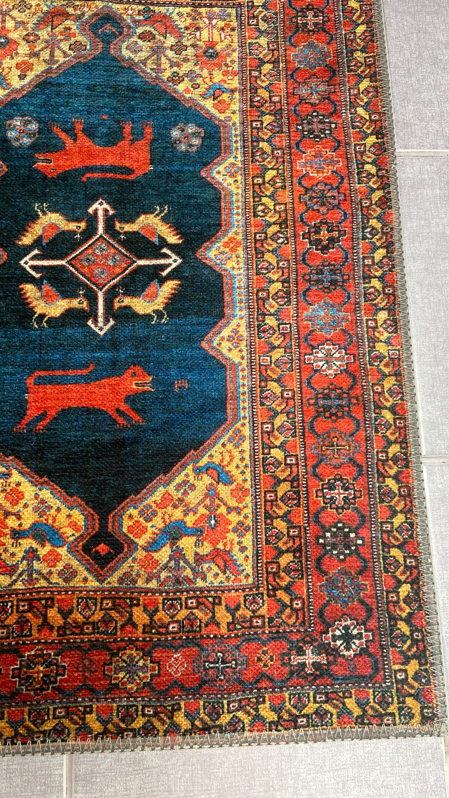 Oriental Small Rug, 2x3 ft Blue Rug, Animal Design Rug, Washable Rug, Non-Slip Rug