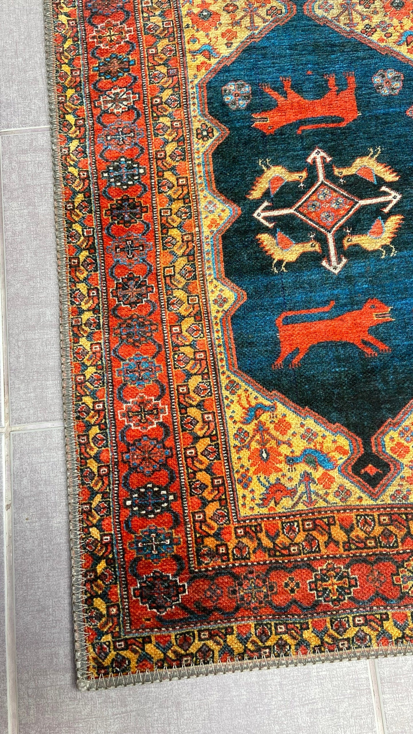 Oriental Small Rug, 2x3 ft Blue Rug, Animal Design Rug, Washable Rug, Non-Slip Rug