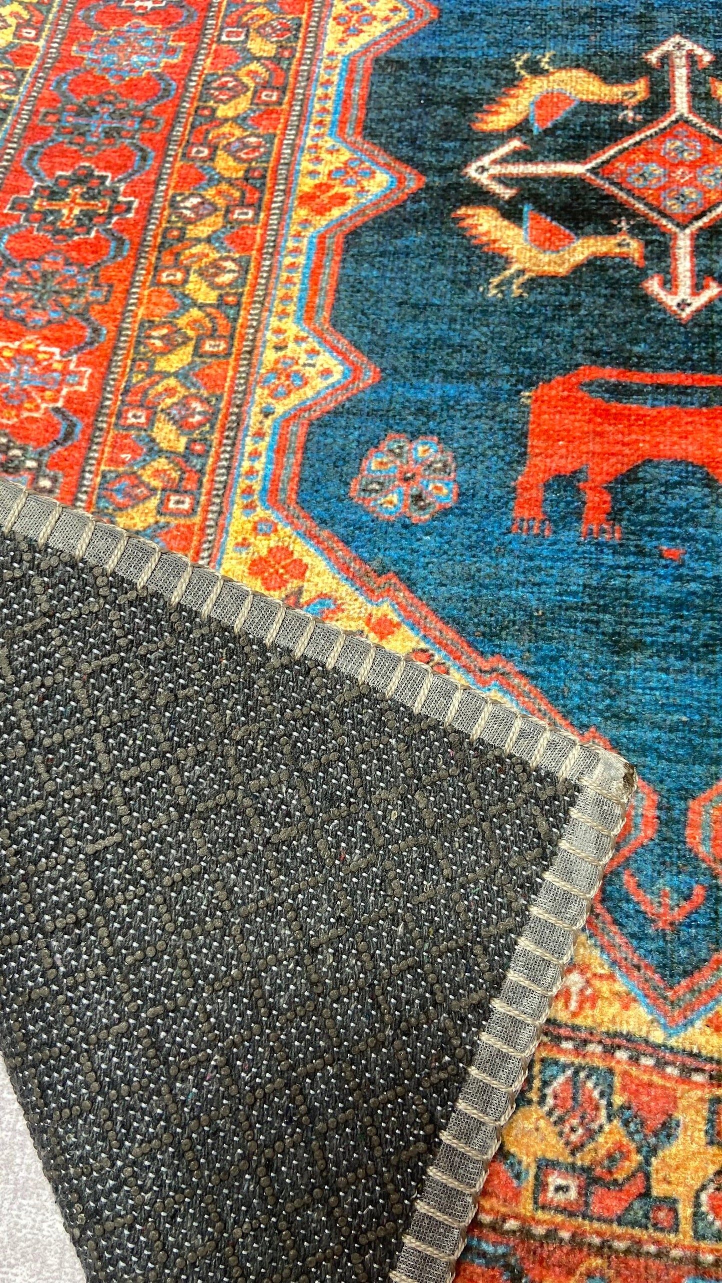 Oriental Small Rug, 2x3 ft Blue Rug, Animal Design Rug, Washable Rug, Non-Slip Rug