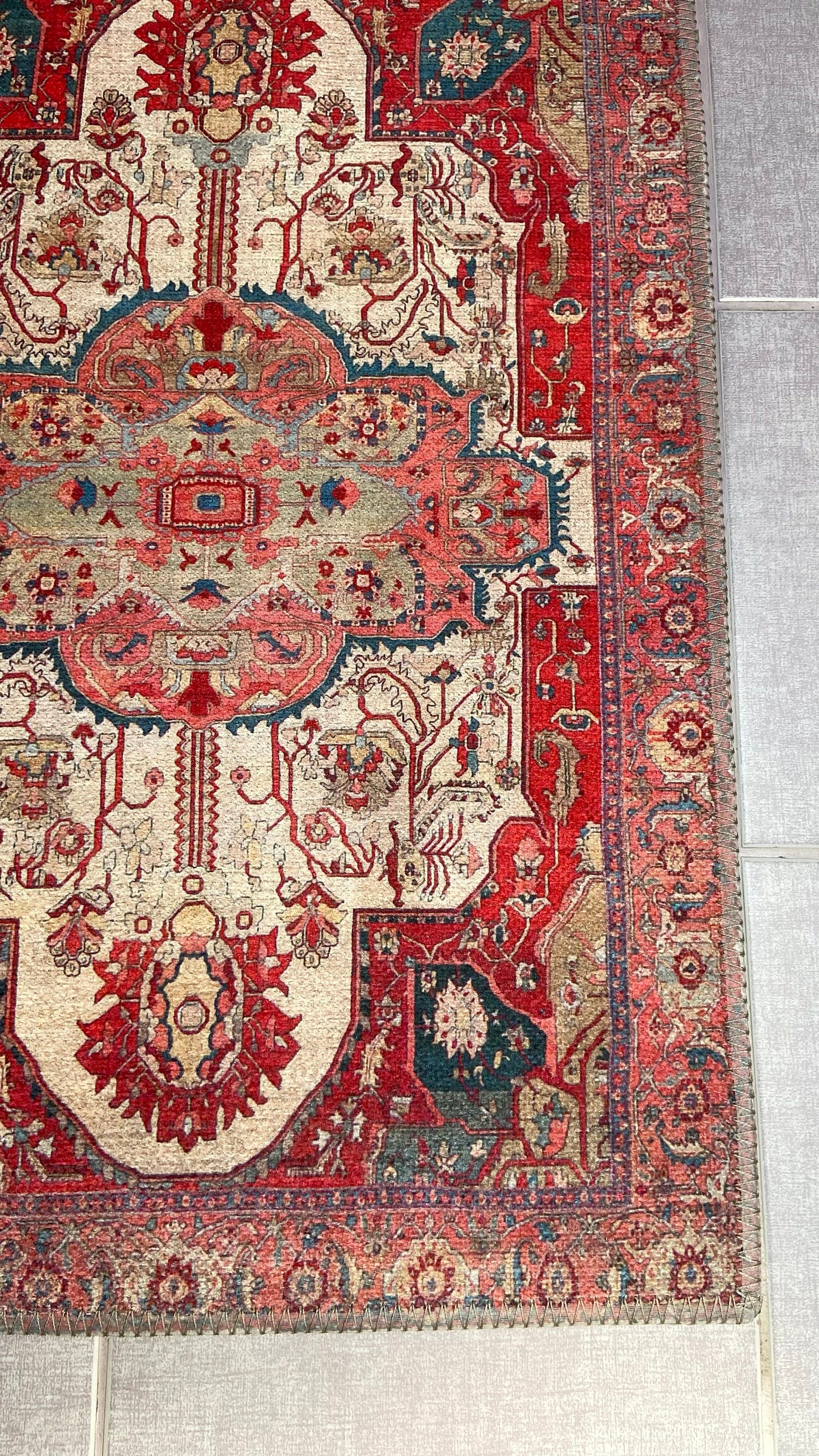 Non-Slip Rug, 2x3 ft Oriental Rug, Red Small Rug, Decorative Rug