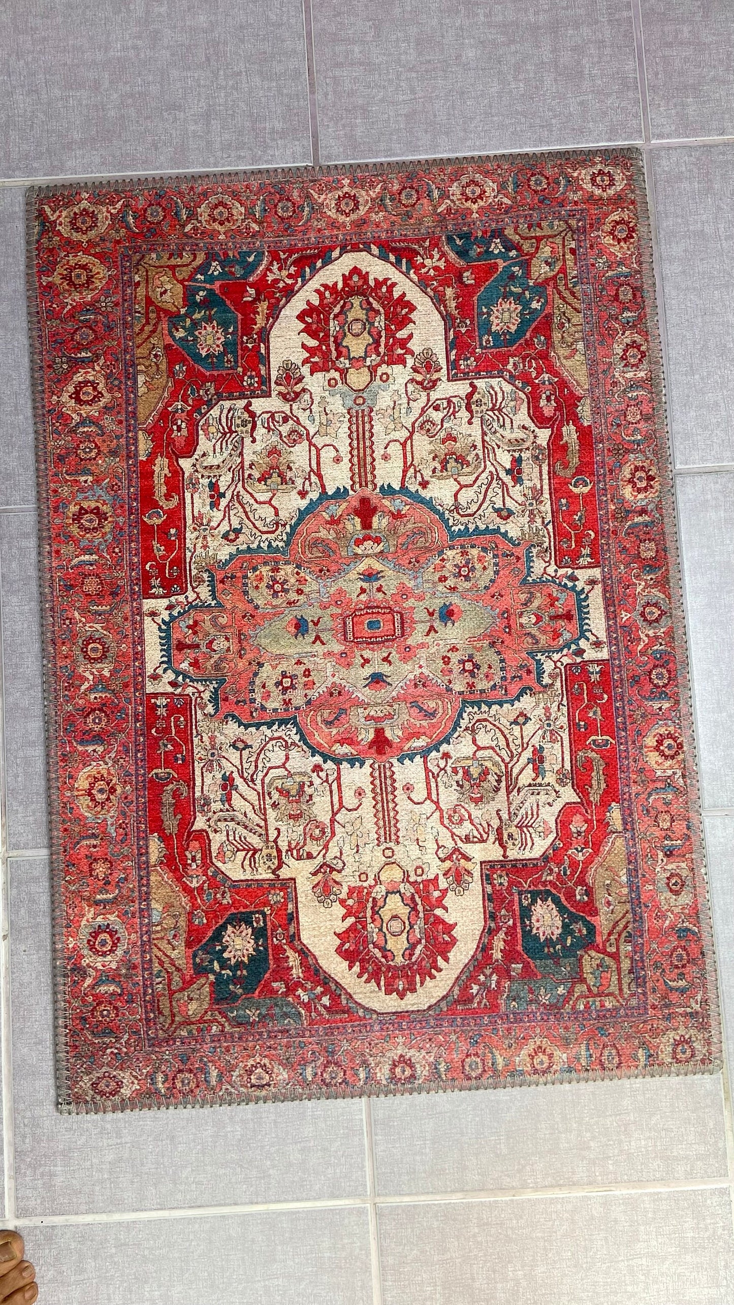 Non-Slip Rug, 2x3 ft Oriental Rug, Red Small Rug, Decorative Rug
