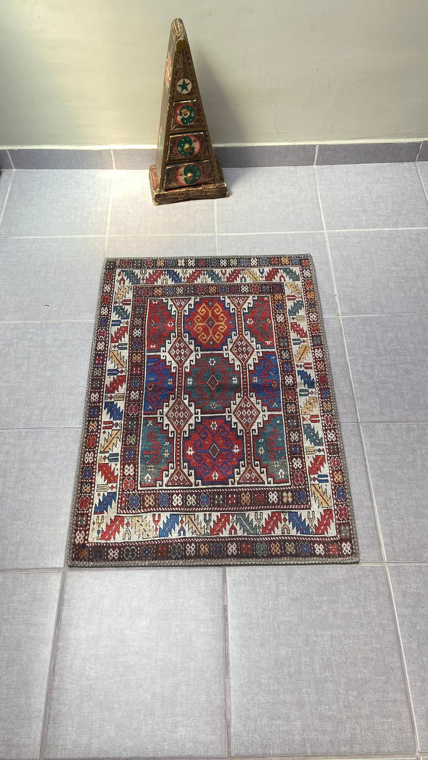 2X3 ft Small Rug, Blue Rug, Red Rug, Kelim Design Rug