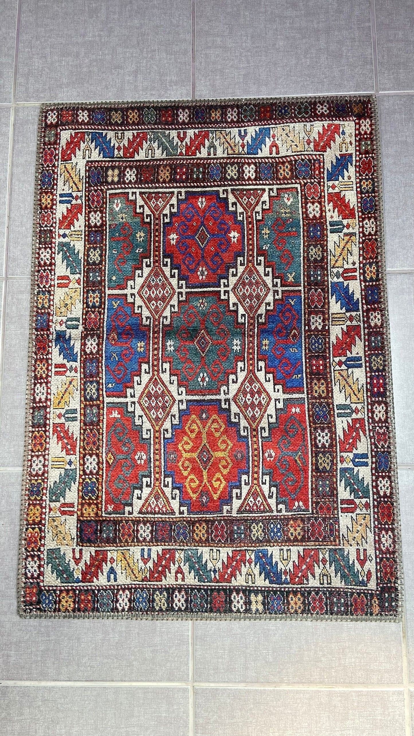 2X3 ft Small Rug, Blue Rug, Red Rug, Kelim Design Rug