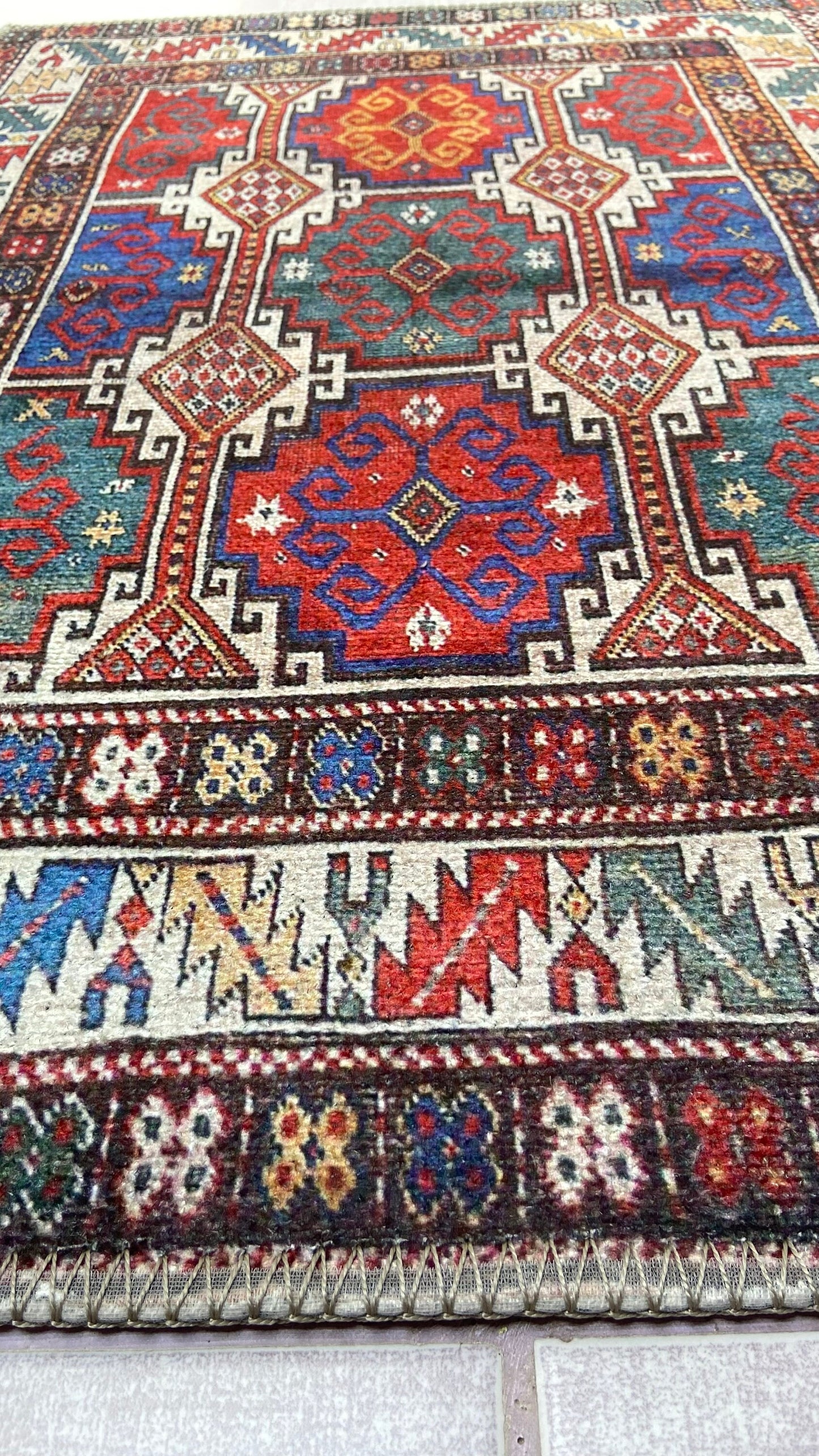 2X3 ft Small Rug, Blue Rug, Red Rug, Kelim Design Rug