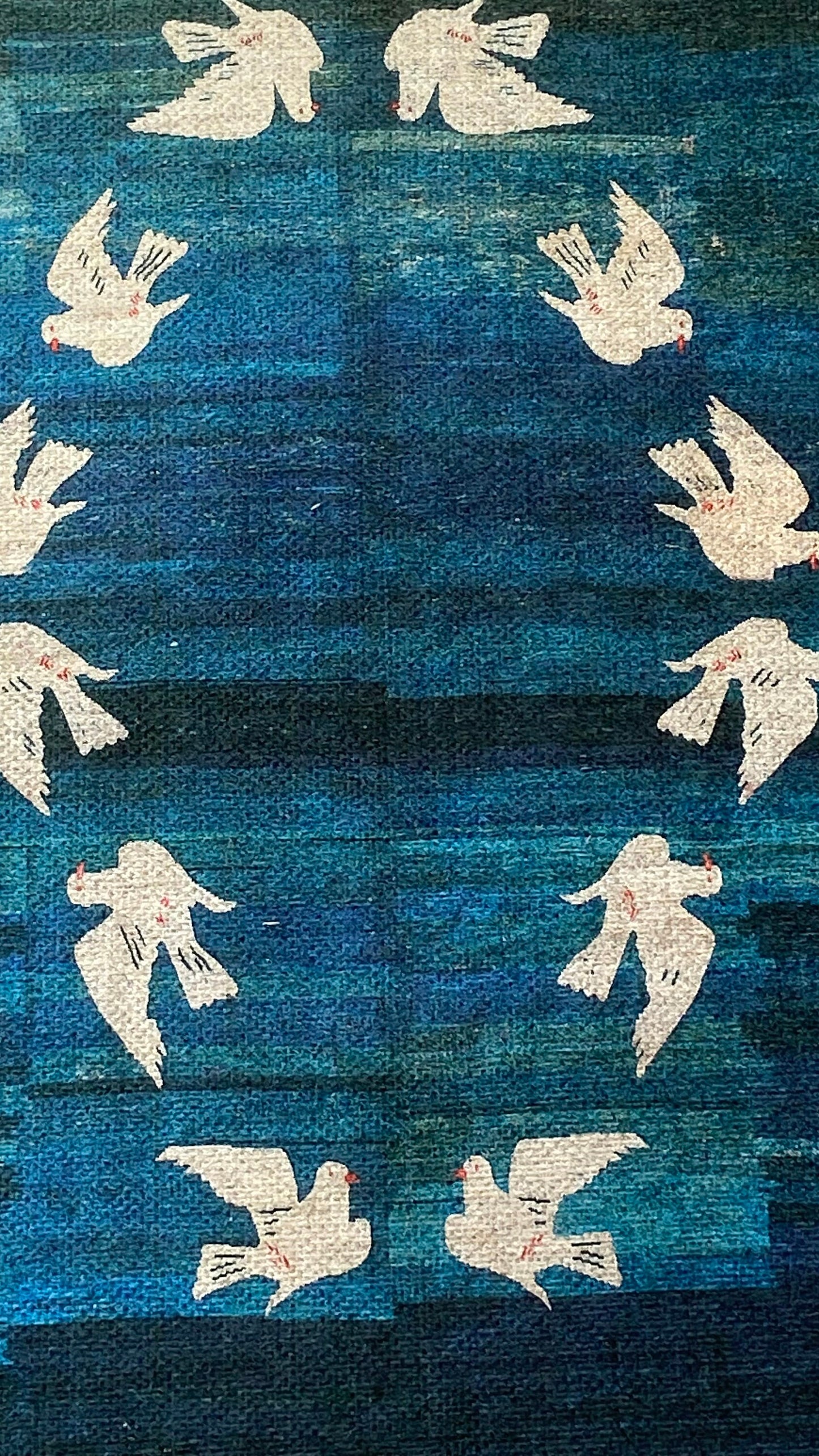 1'9 x 2'9 Blue and Beige Rug with Pigeons