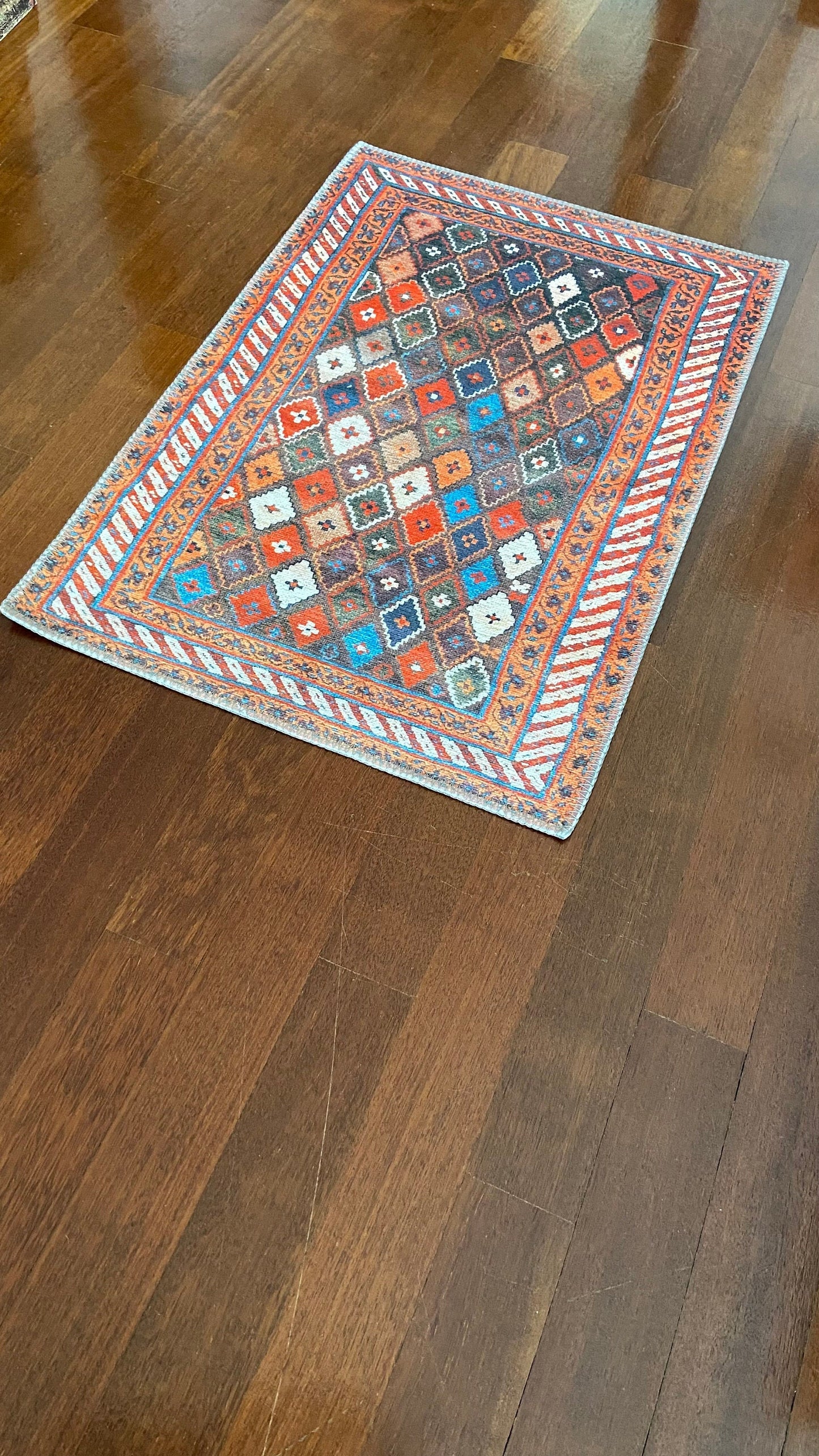 2x3 ft Orange Small Rug, Decorative Rug, Exclusive Rug, Geometric Design, Washable Rug, Bedroom Rug, Bathroom Rug, Home Gift Rug