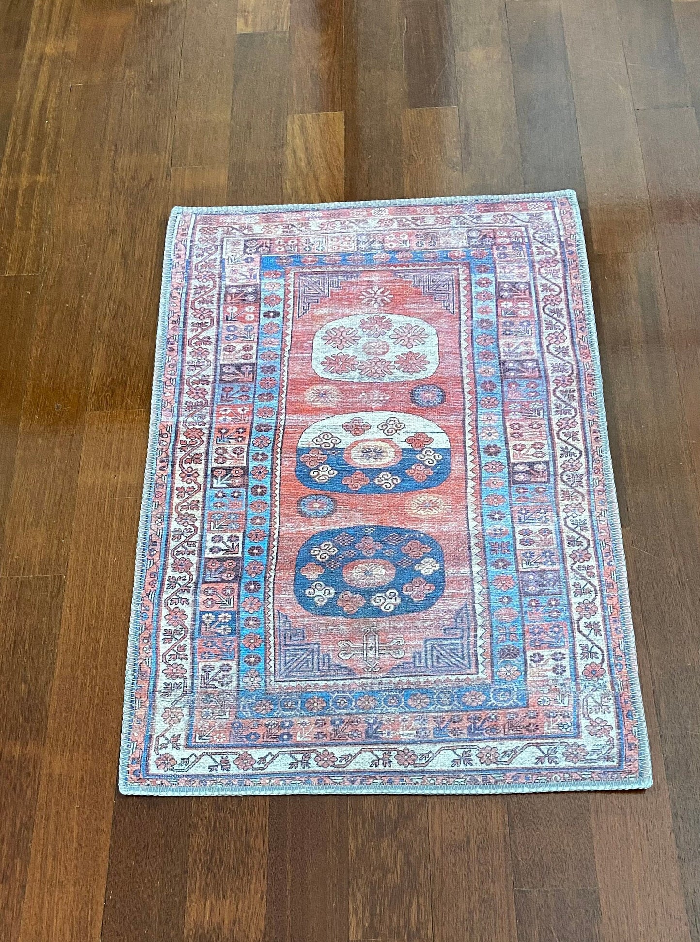 2x3 Ft Blue and Beige Rug, Small Rug, Bathroom Rug, Kitchen Rug