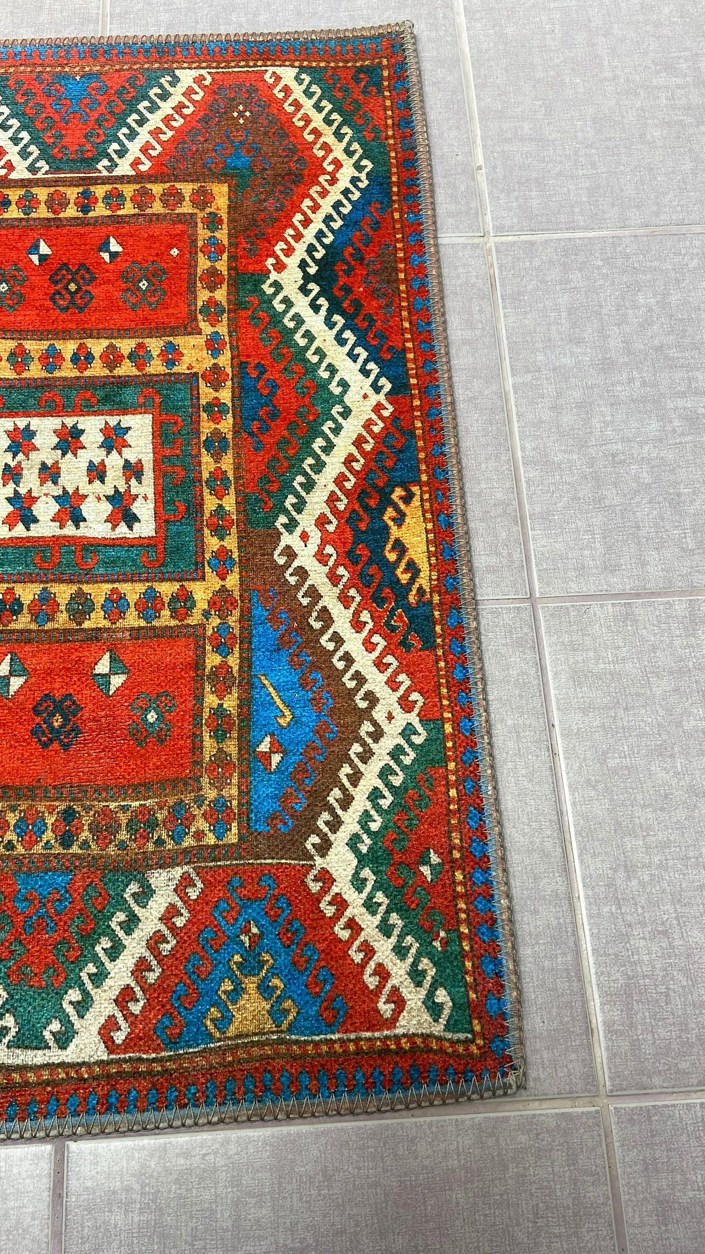 Kelim Design Rug, 1'9 x 2'9 Small Rug, Red Small Rug, Blue Doormat Rug