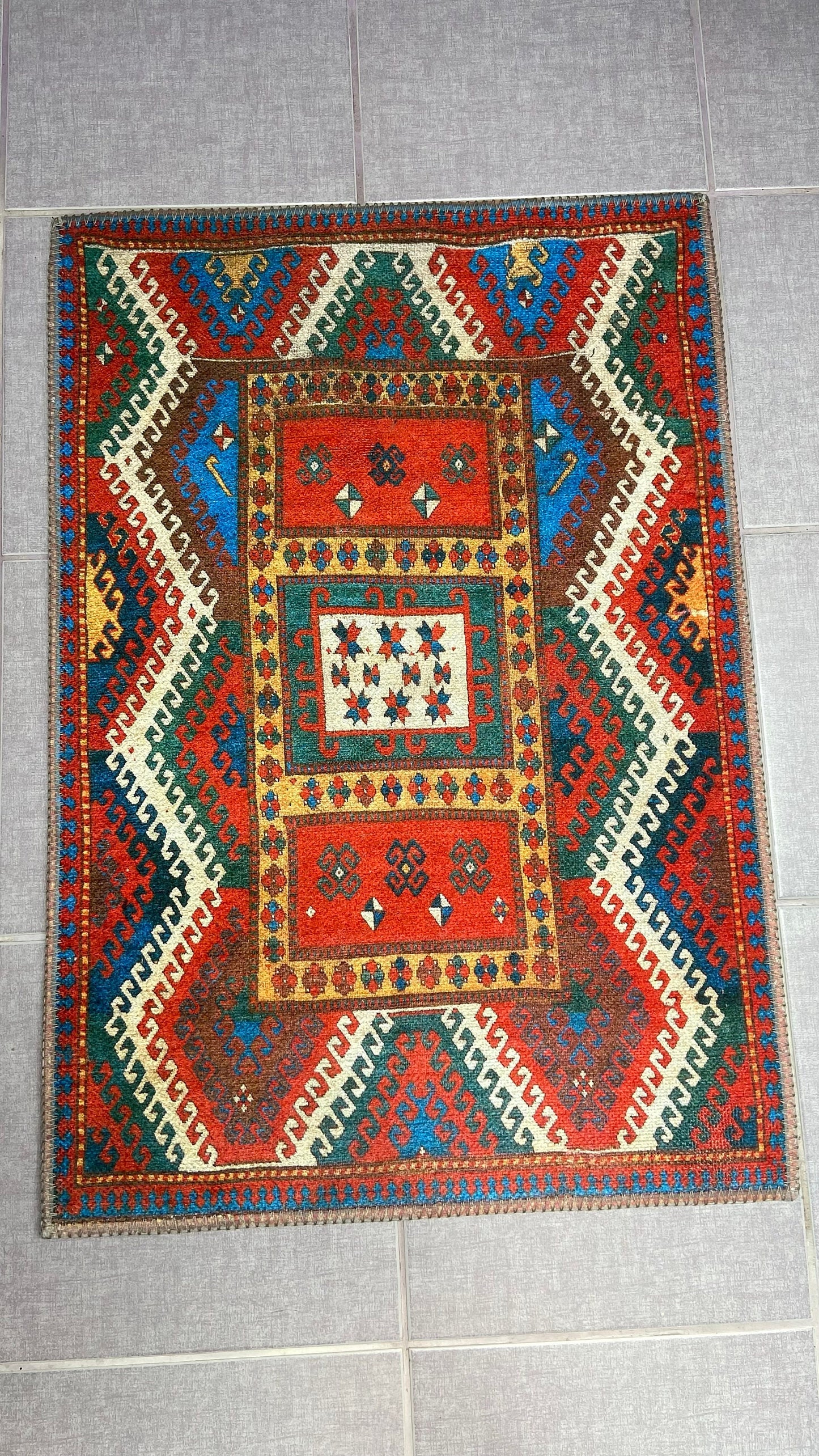 Kelim Design Rug, 1'9 x 2'9 Small Rug, Red Small Rug, Blue Doormat Rug