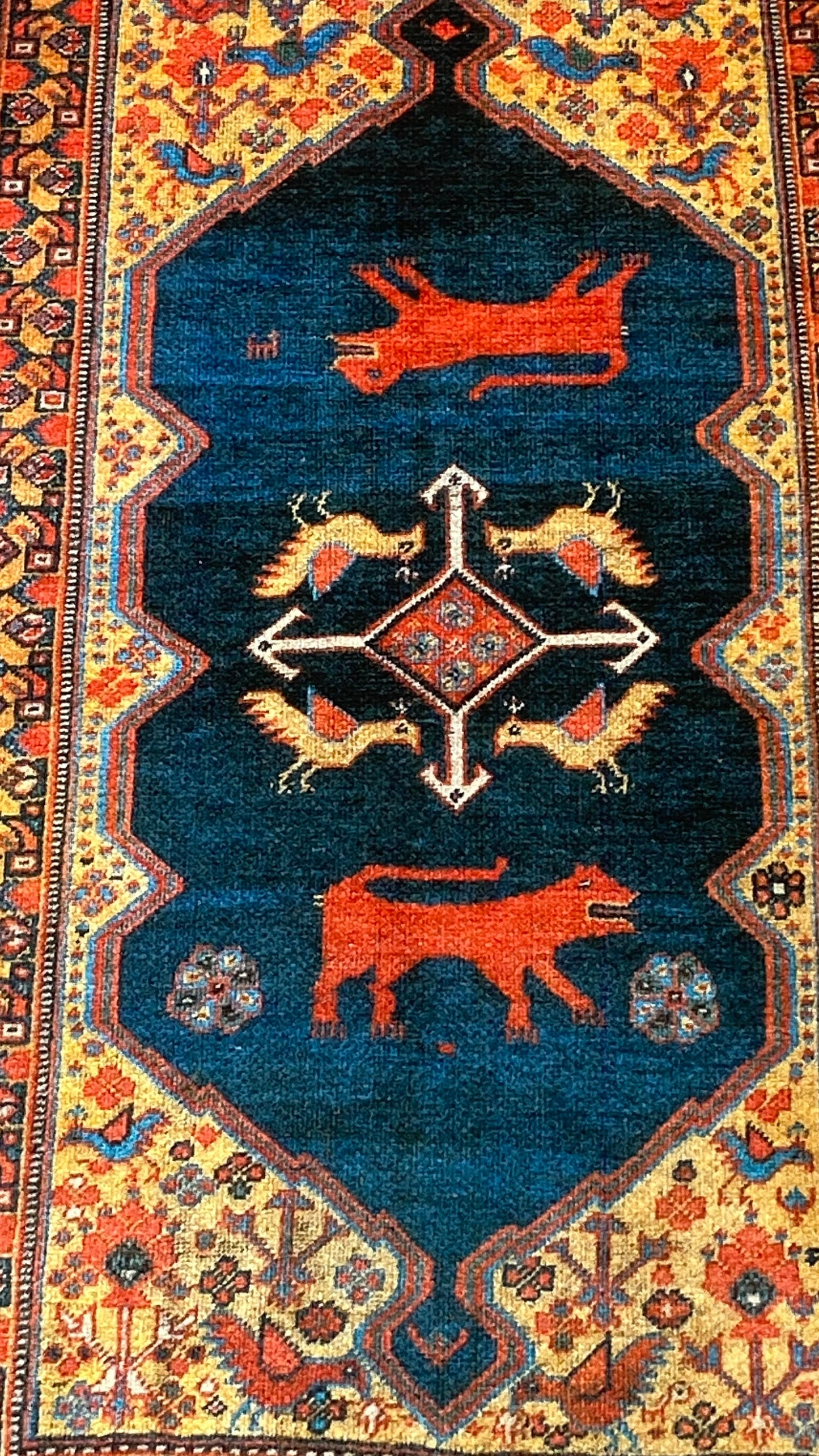 Oriental Small Rug, 2x3 ft Blue Rug, Animal Design Rug, Washable Rug, Non-Slip Rug