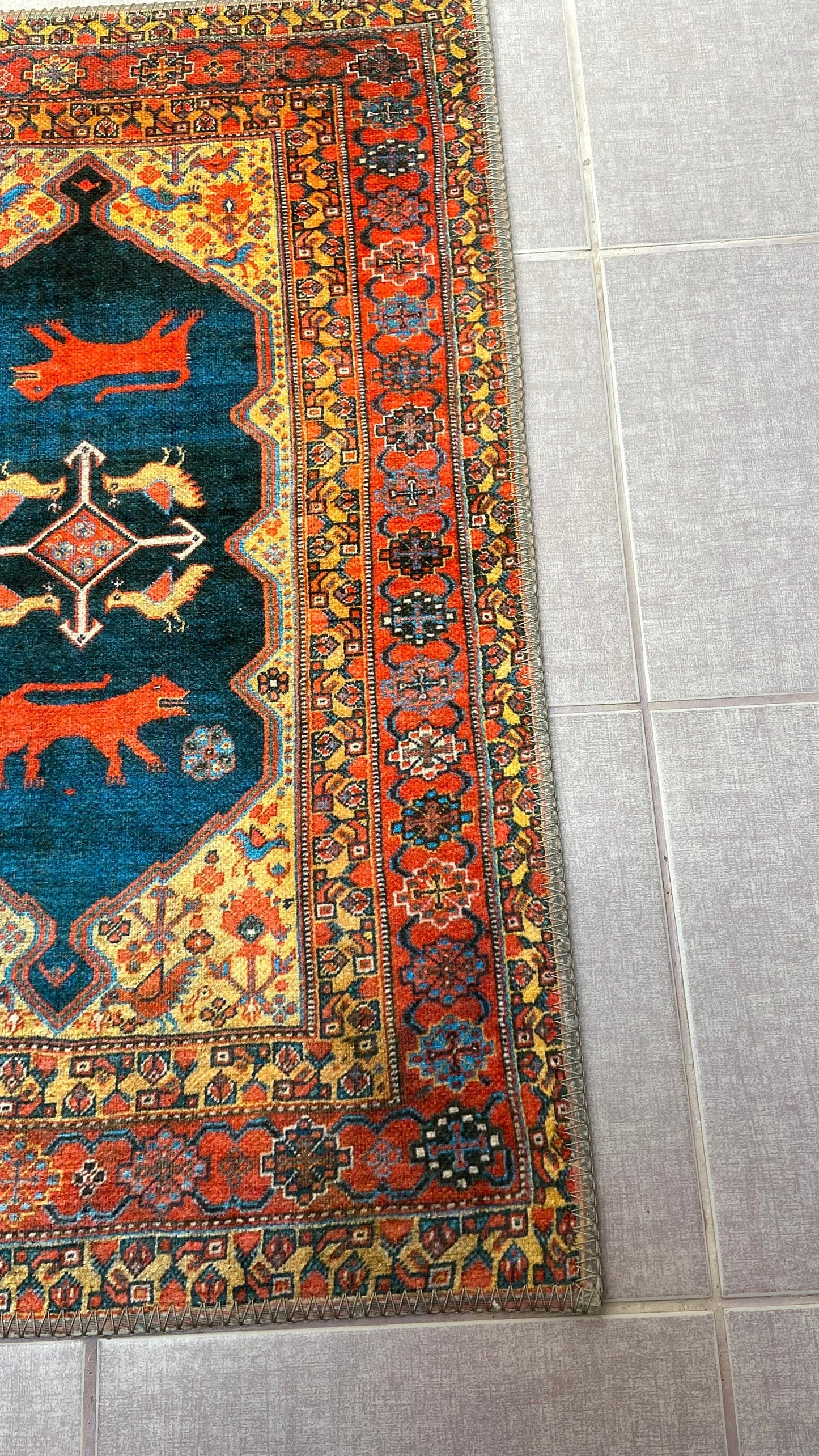 Oriental Small Rug, 2x3 ft Blue Rug, Animal Design Rug, Washable Rug, Non-Slip Rug