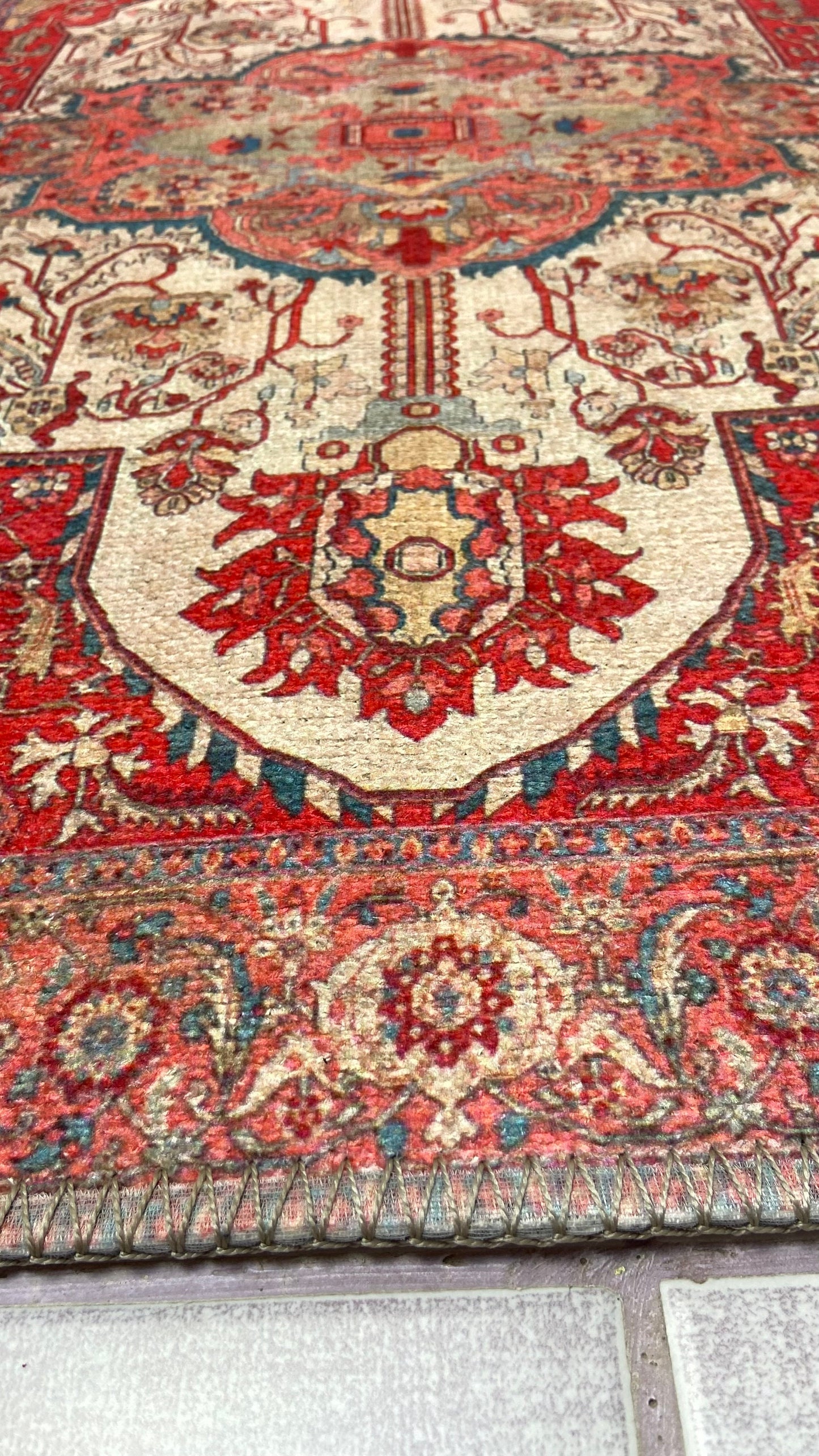 Non-Slip Rug, 2x3 ft Oriental Rug, Red Small Rug, Decorative Rug