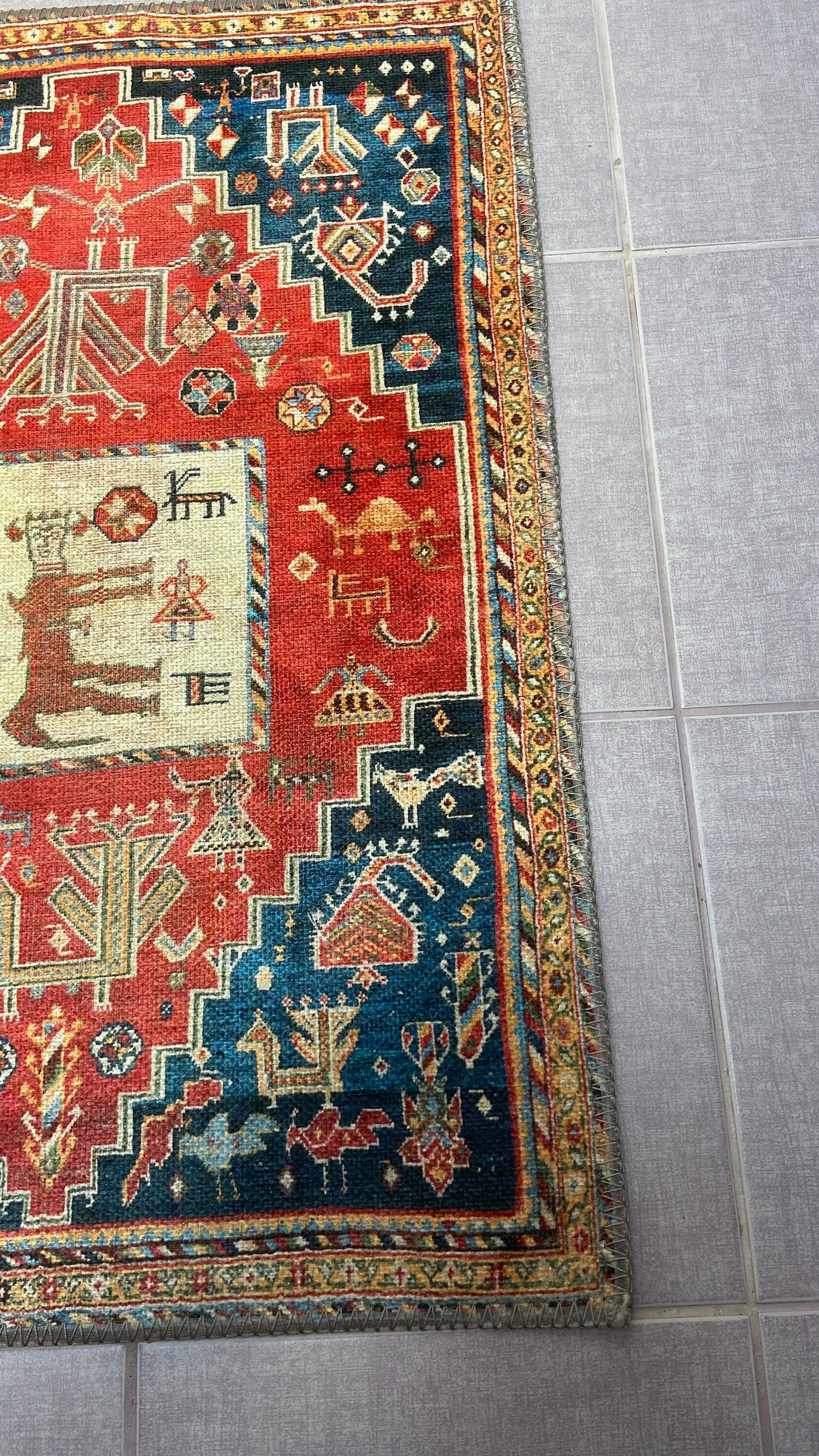 Home Decor Rug, 1'9x2'9 Red and Blue Rug, Animal Design Rug,