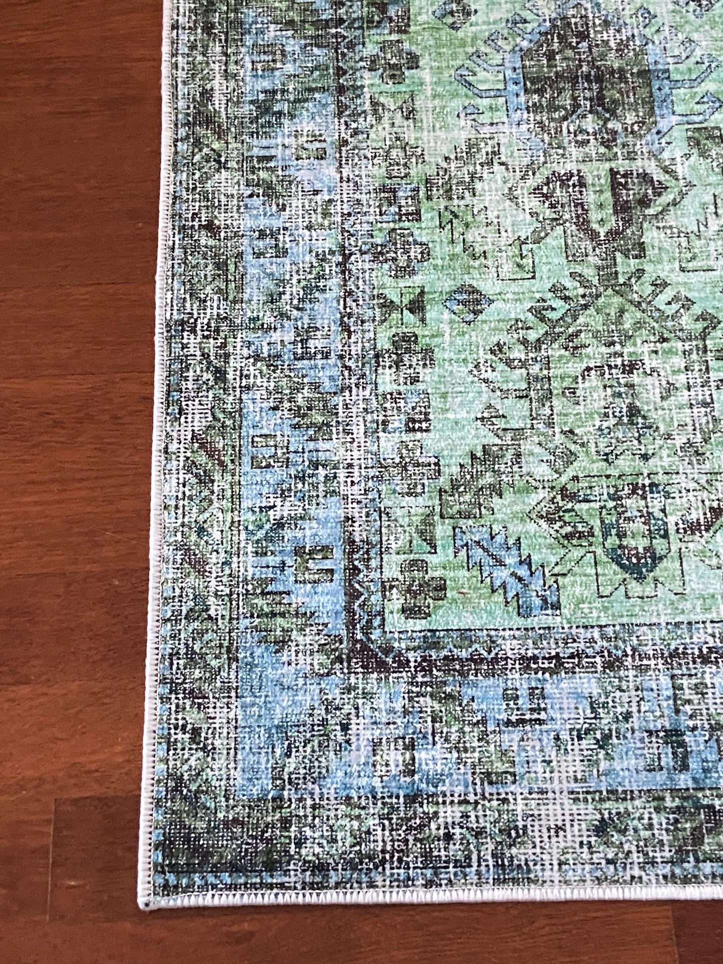 Green Runner Rug, 3x10 Runner Rug, Hallway Rug, 3x10 Blue Runner Rug, Non Slip Rug, Washable Rug