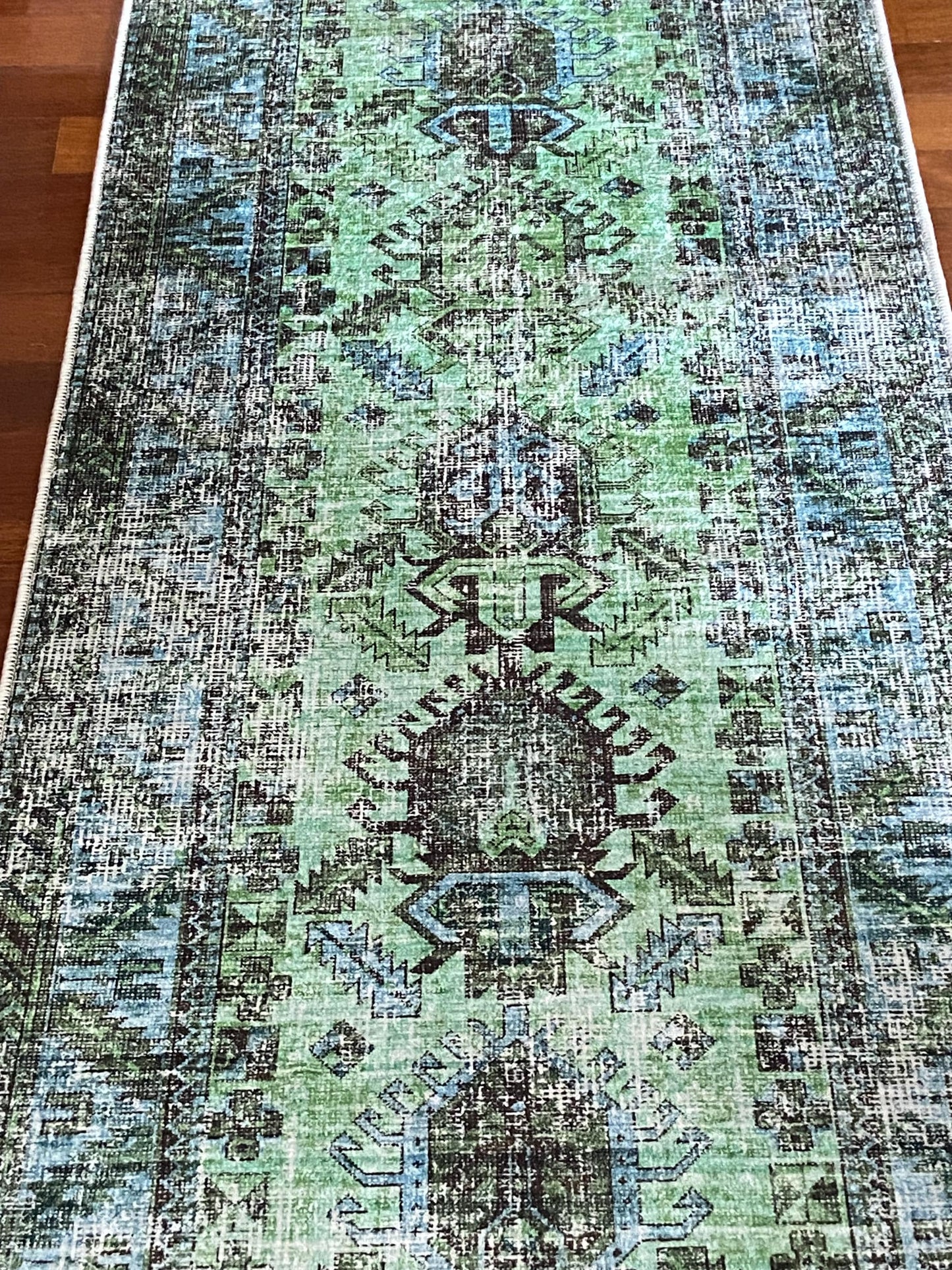 Green Runner Rug, 3x10 Runner Rug, Hallway Rug, 3x10 Blue Runner Rug, Non Slip Rug, Washable Rug