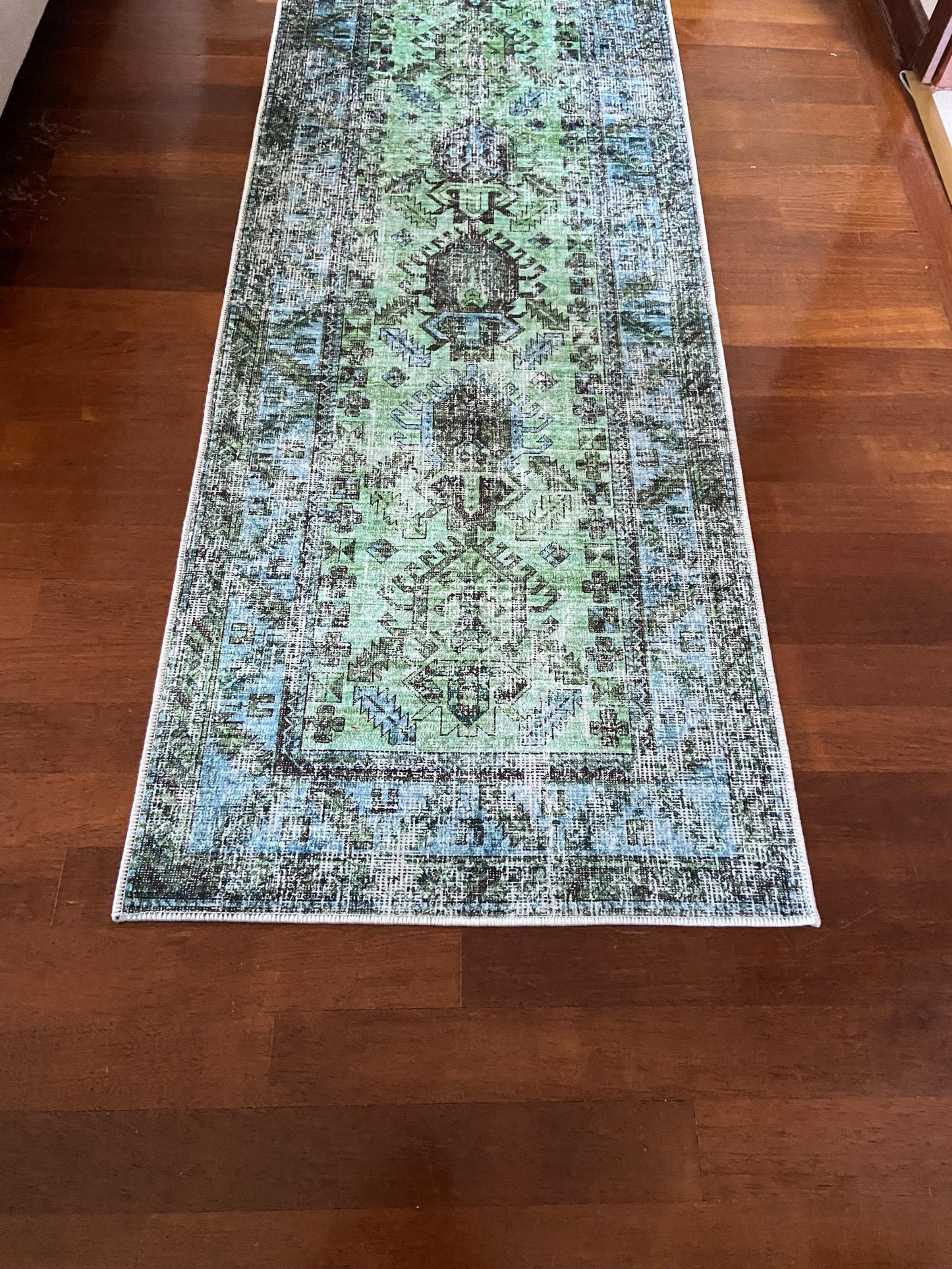 Green Runner Rug, 3x10 Runner Rug, Hallway Rug, 3x10 Blue Runner Rug, Non Slip Rug, Washable Rug