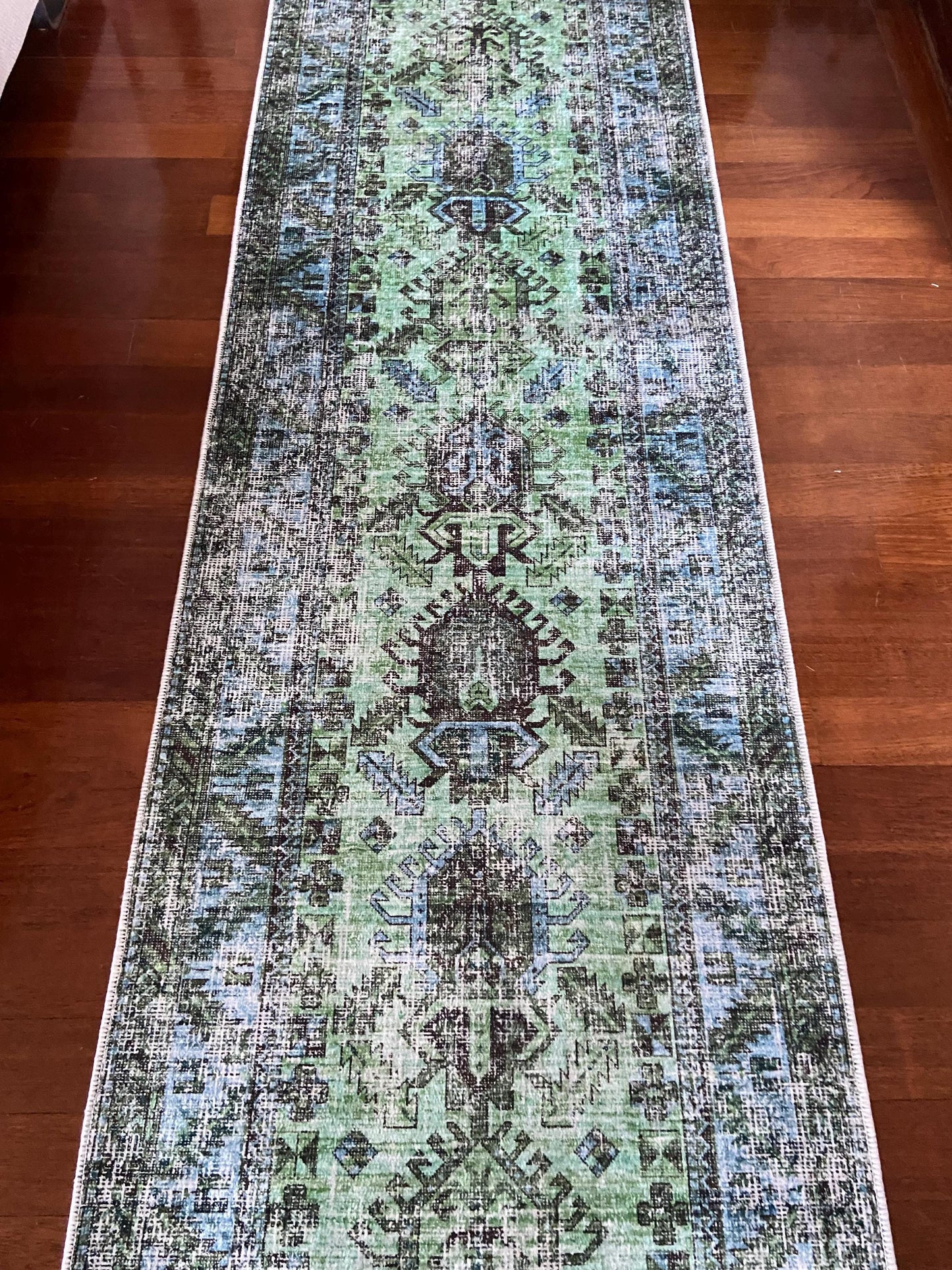 Green Runner Rug, 3x10 Runner Rug, Hallway Rug, 3x10 Blue Runner Rug, Non Slip Rug, Washable Rug