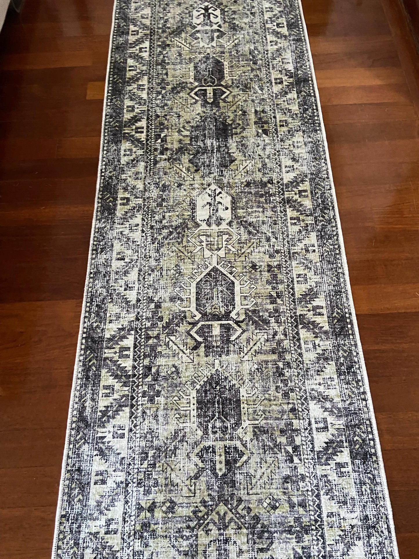 Olive Green Runner Rug, 3x10 Runner Rug, Grey Runner Rug, Hallway Rug, Non Slip Rug
