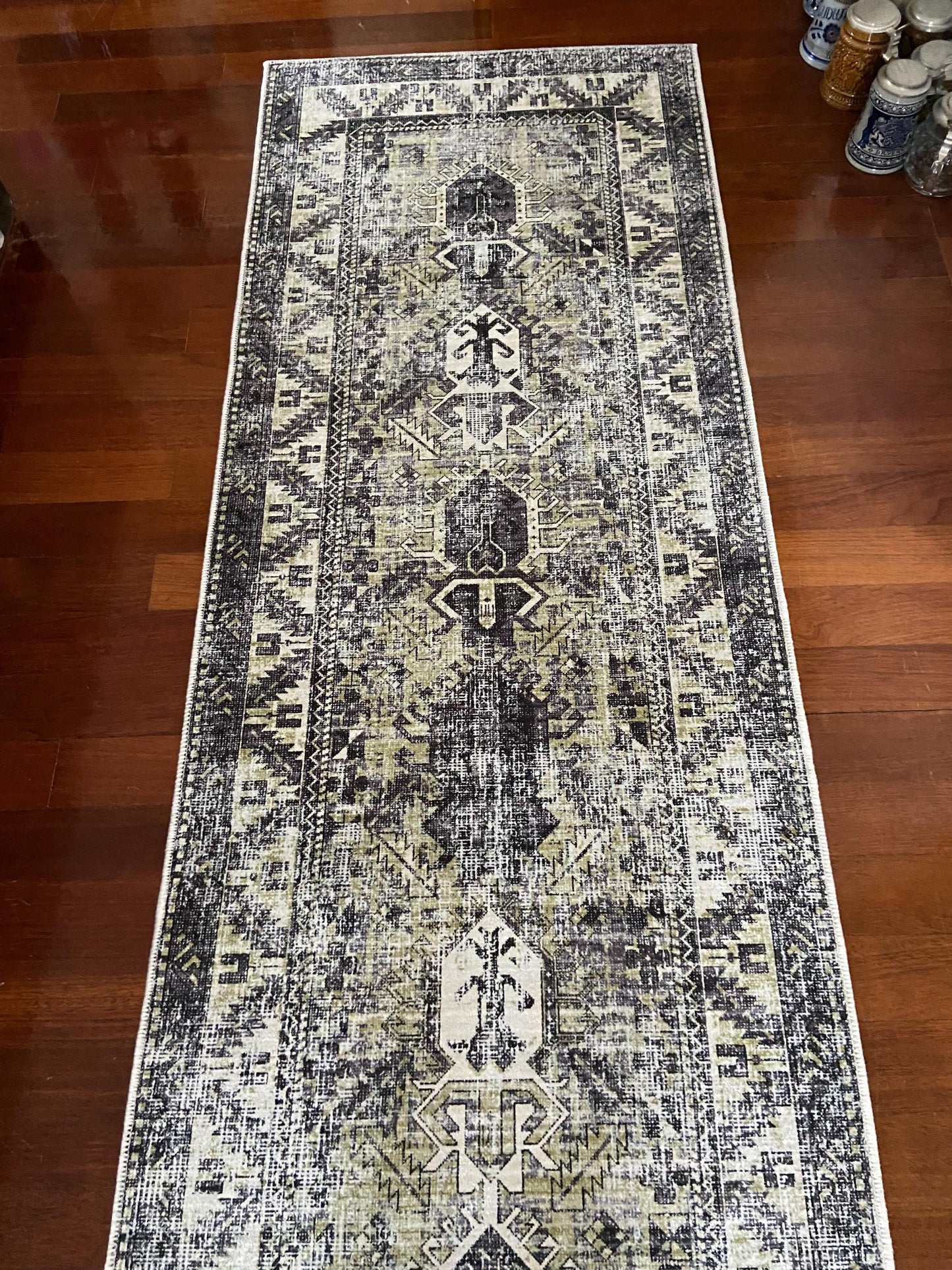 Olive Green Runner Rug, 3x10 Runner Rug, Grey Runner Rug, Hallway Rug, Non Slip Rug