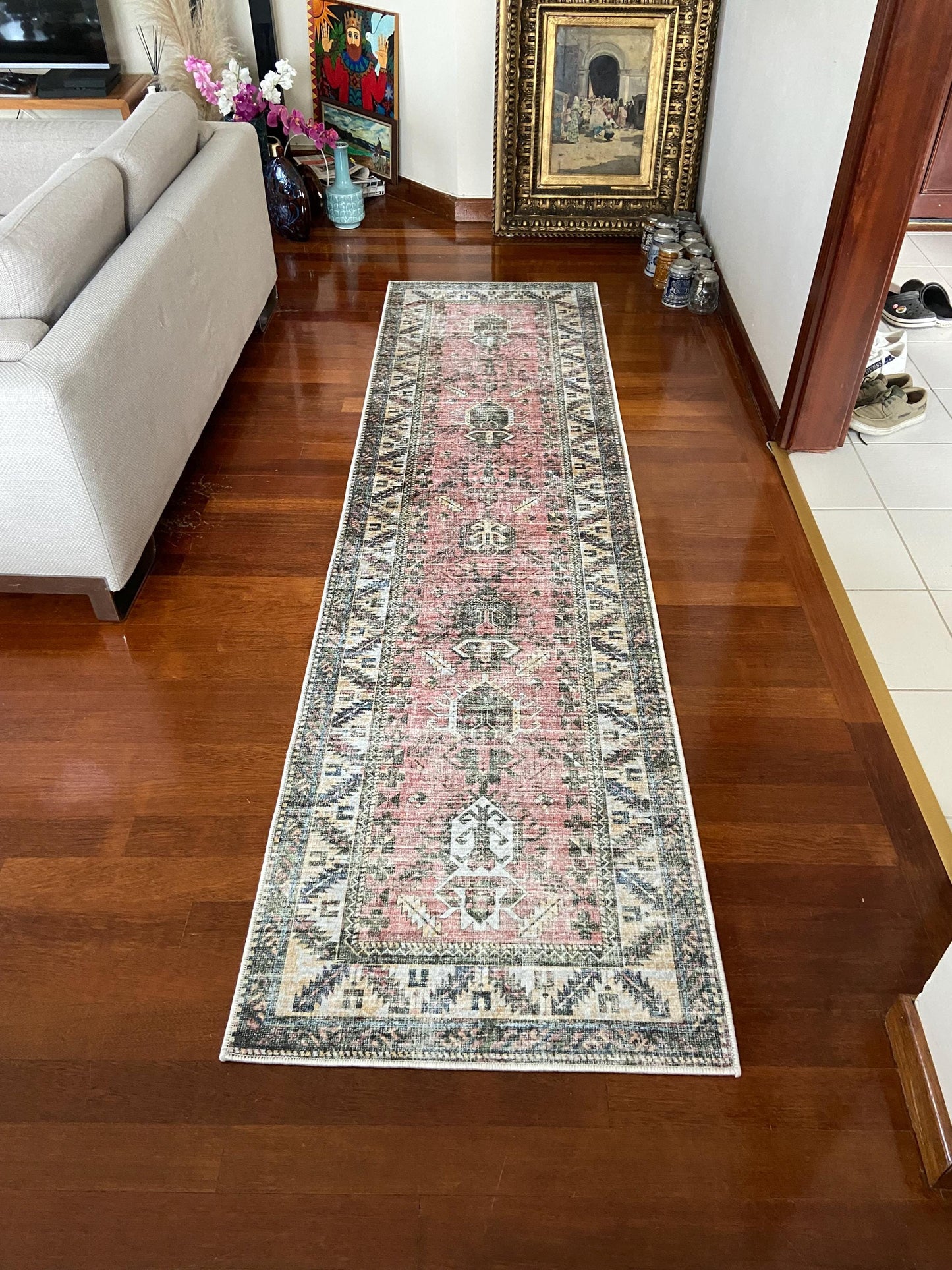 Non Slip Rug, 3x10 Runner Rug, 2x9 Pink Runner Rug, Washable Rug, Kitchen Rug, Bedroom Rug, Green Runner Rug, Hallway Rug