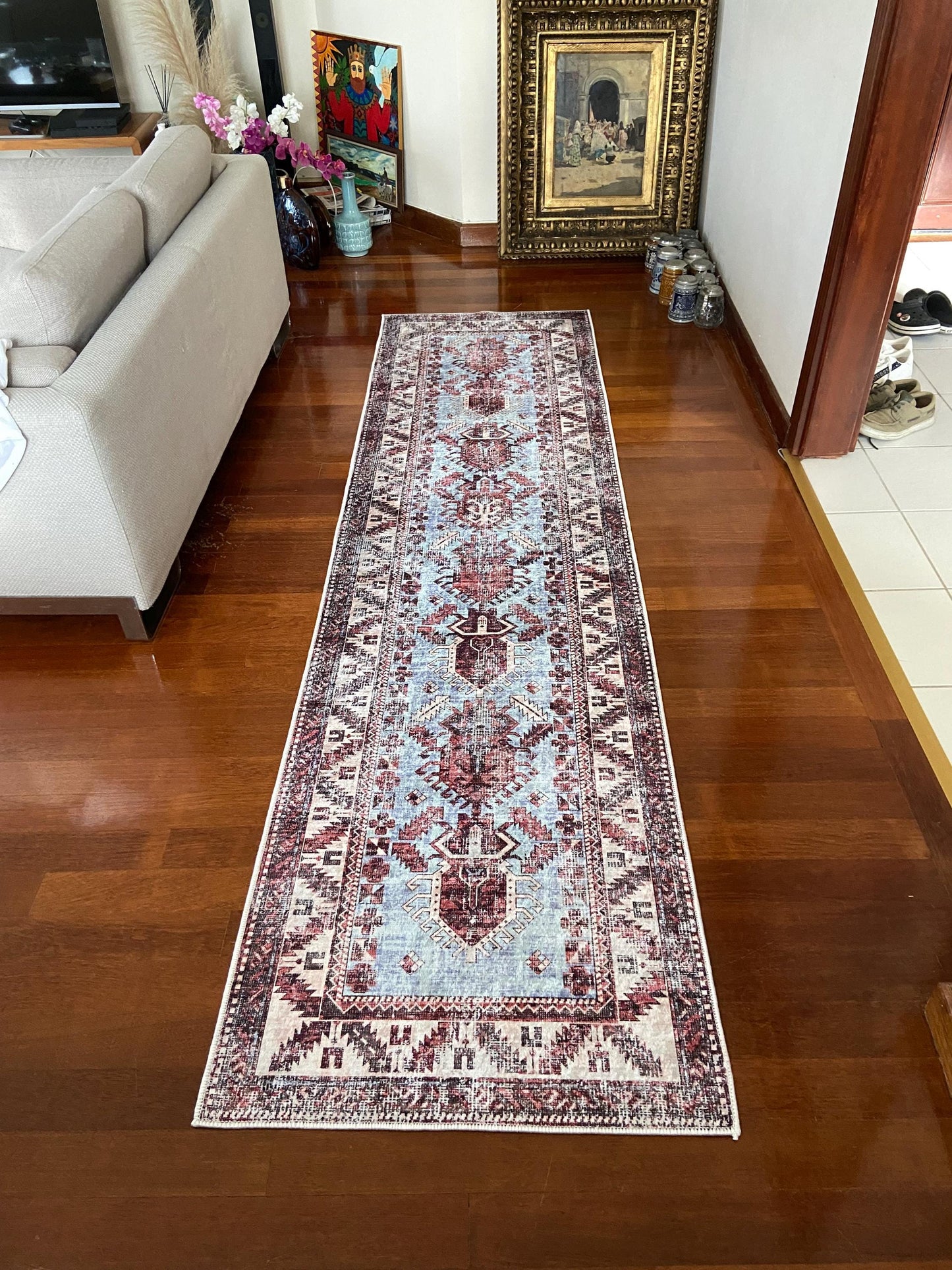 Blue Runner Rug, 3x10 Beige Runner Rug, 2x9 Runner Rug, Purple Runner Rug,Hallway Rug, Kitchen Rug,j