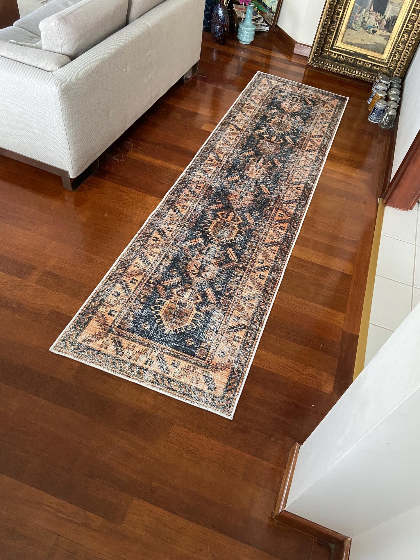 3x10 Runner Rug, 2x9 Orange Runner Rug, Blue Runner Rug, Bedroom Rug, Kitchen Rug, Hallway Rug, Washable Rug, Non Slip Rug