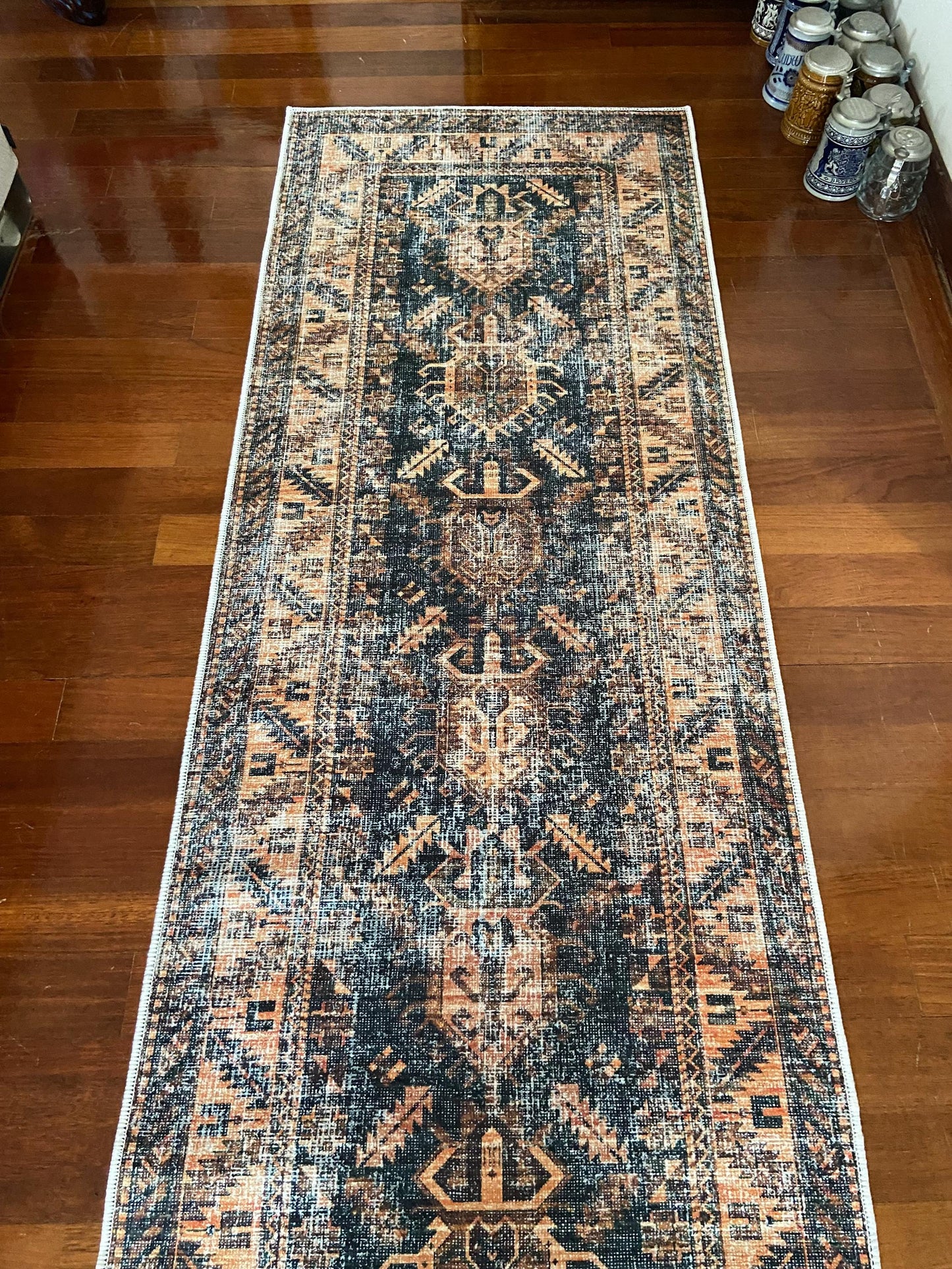 3x10 Runner Rug, 2x9 Orange Runner Rug, Blue Runner Rug, Bedroom Rug, Kitchen Rug, Hallway Rug, Washable Rug, Non Slip Rug