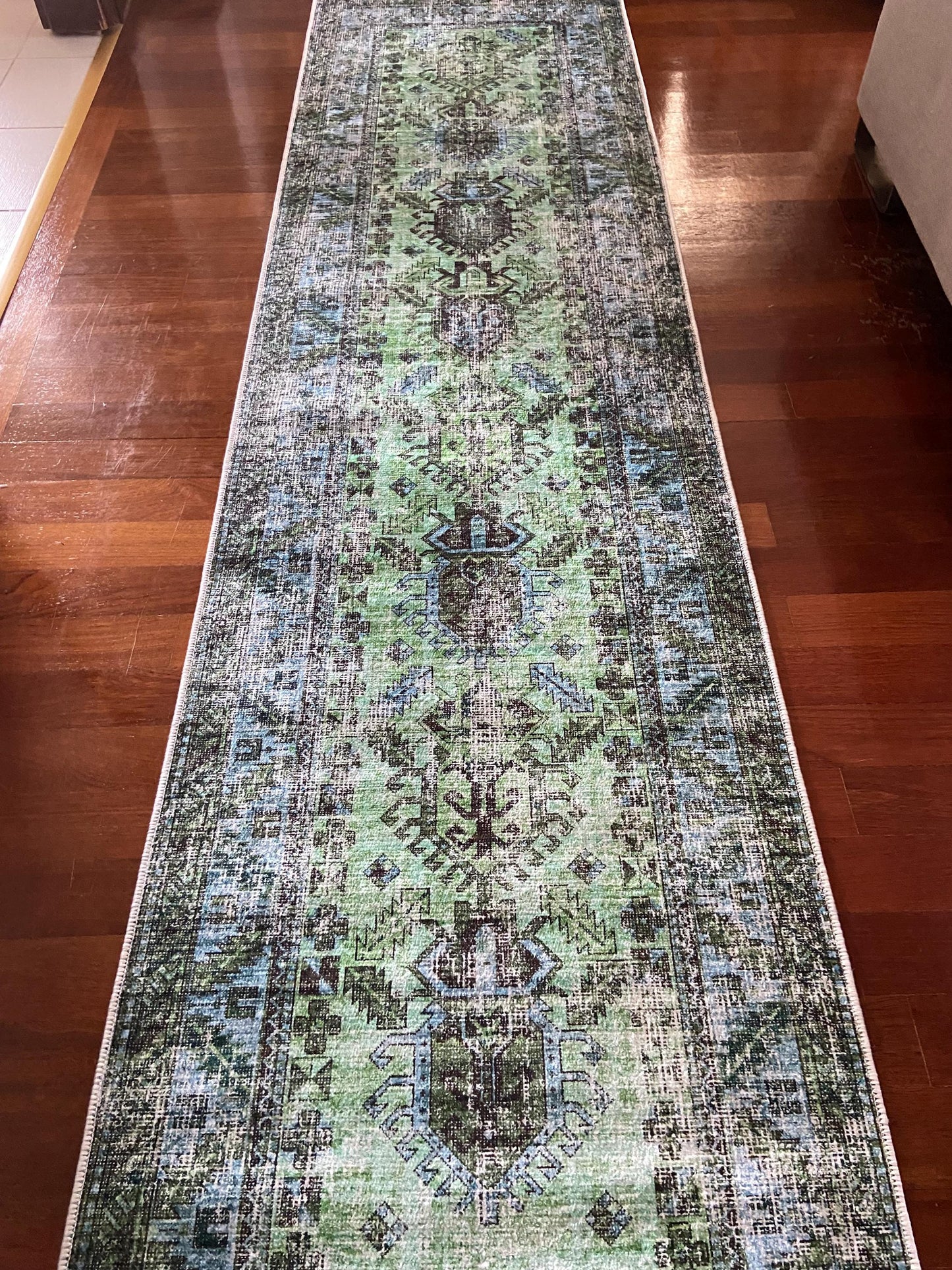 Green Runner Rug, 3x10 Runner Rug, Hallway Rug, 3x10 Blue Runner Rug, Non Slip Rug, Washable Rug