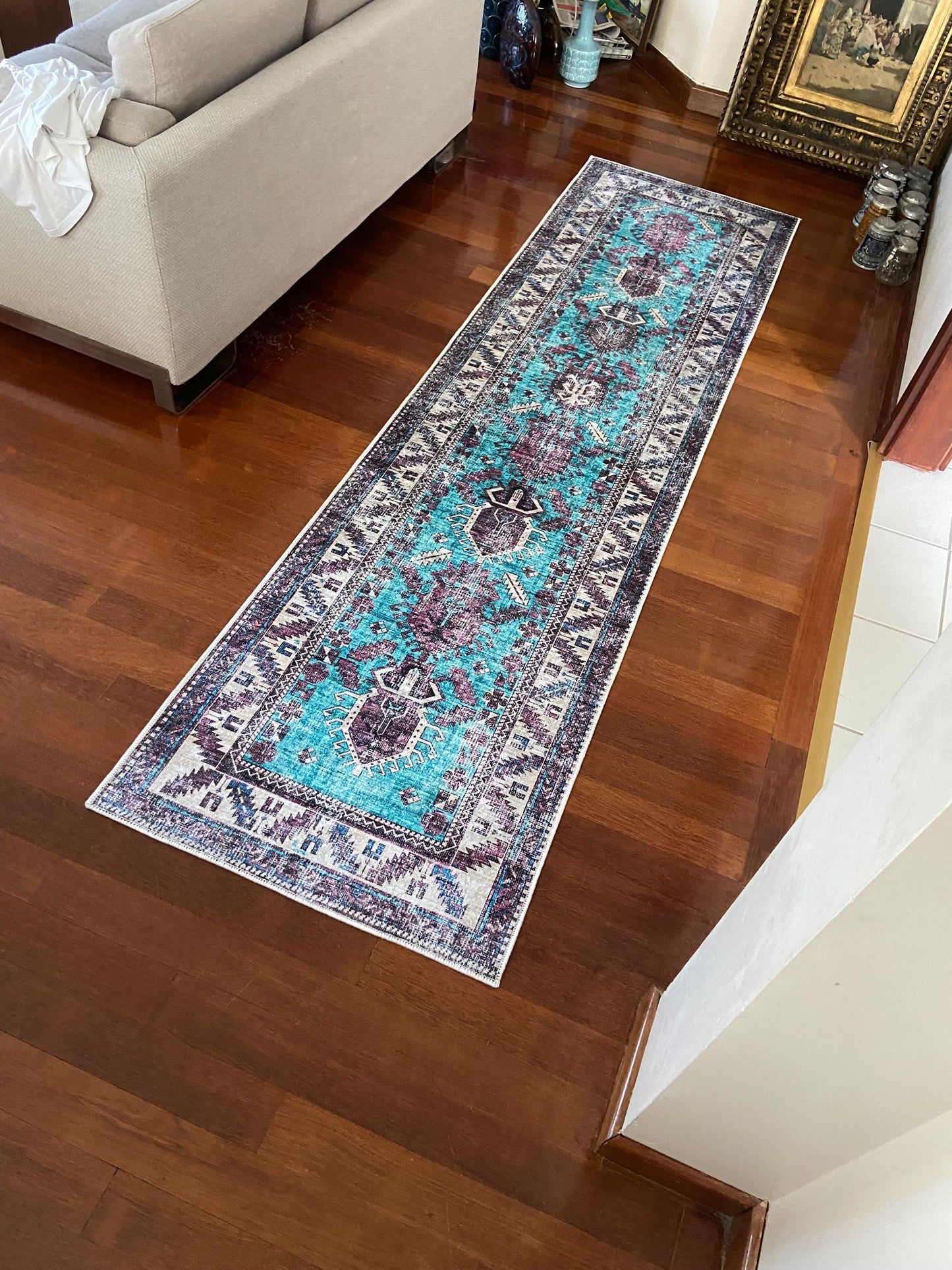 Purple Runner Rug, 3x10 Runner Rug, Hallway Rug, Non Slip Rug, Washable Rug, Turquoise Runner Rug, Kitchen Rug, Bedroom Rug