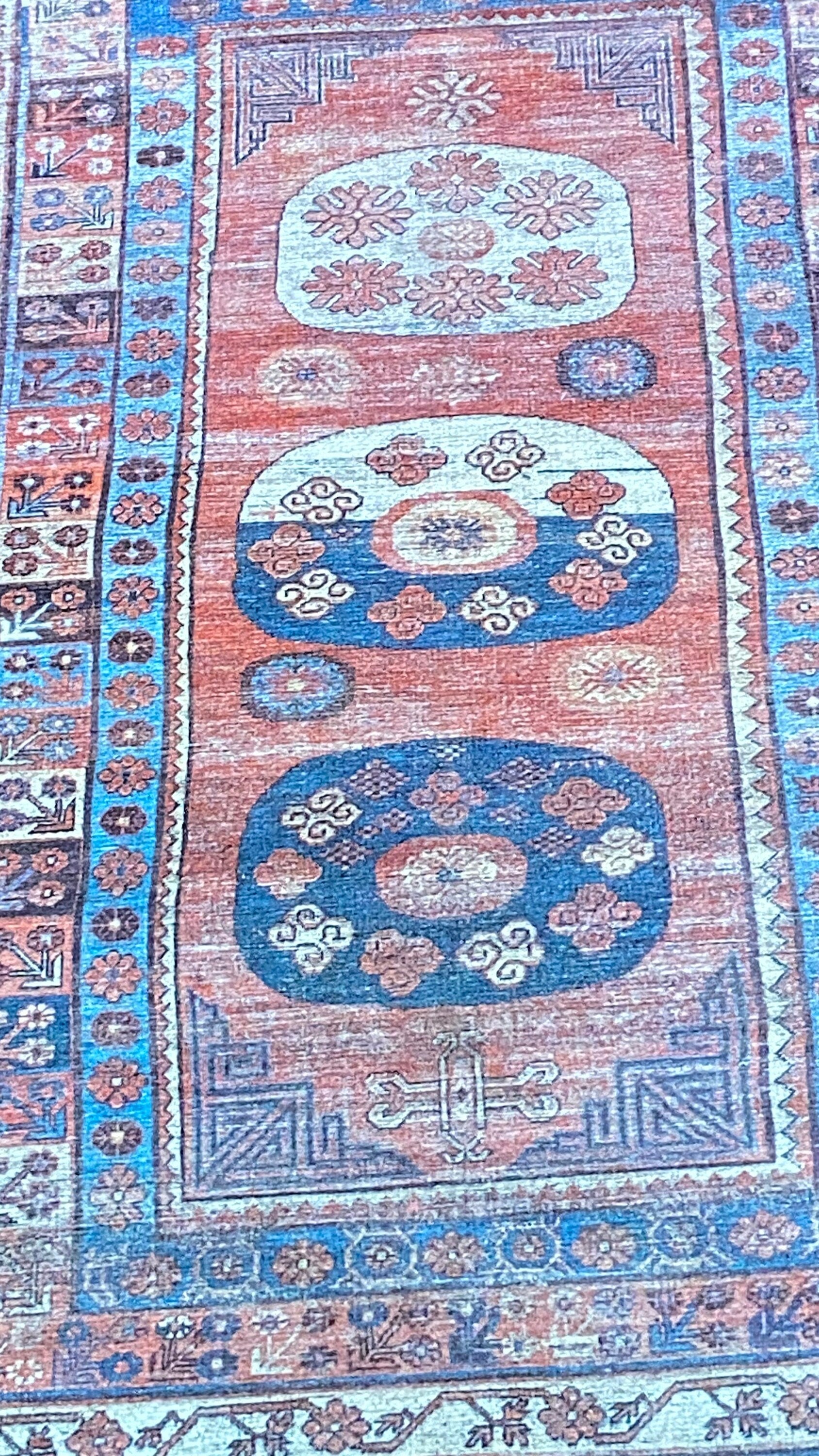 2x3 Ft Blue and Beige Rug, Small Rug, Bathroom Rug, Kitchen Rug