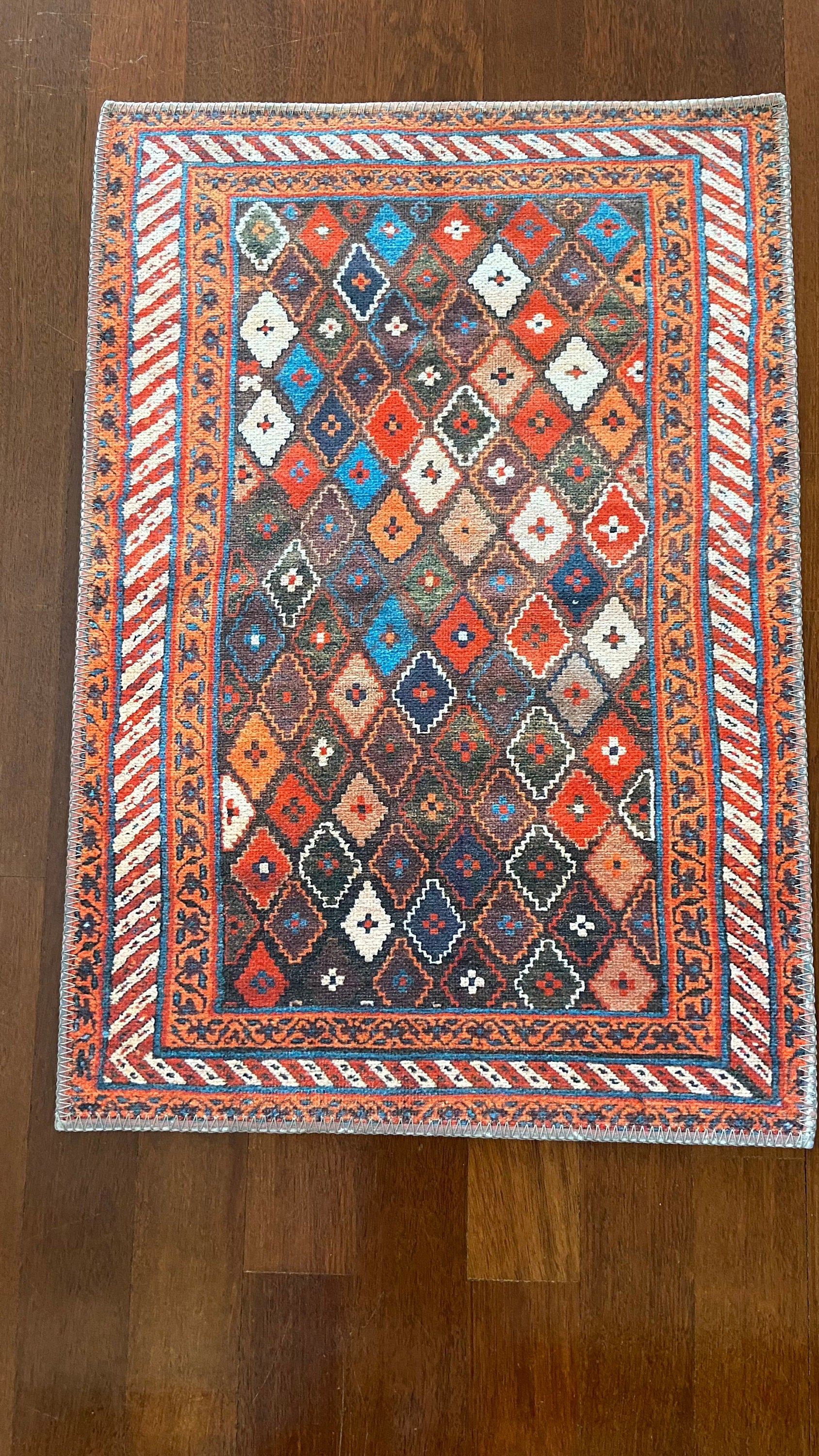 2x3 ft Orange Small Rug, Decorative Rug, Exclusive Rug, Geometric Design, Washable Rug, Bedroom Rug, Bathroom Rug, Home Gift Rug