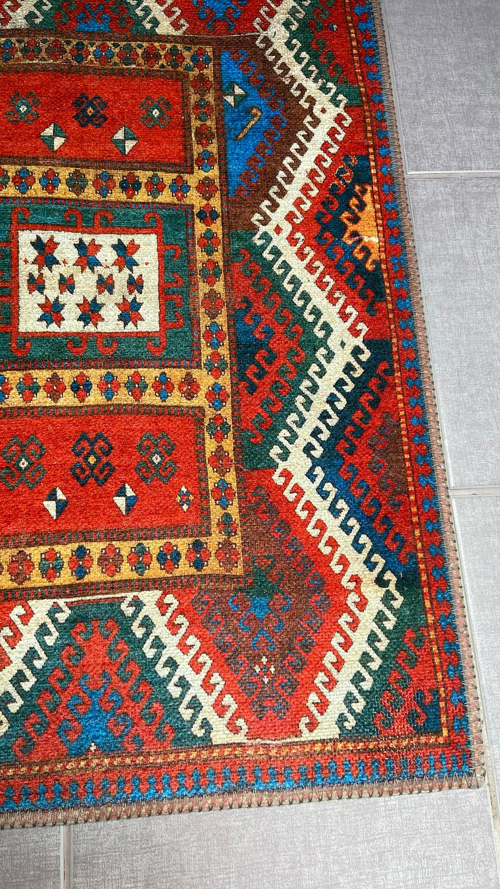 Kelim Design Rug, 1'9 x 2'9 Small Rug, Red Small Rug, Blue Doormat Rug