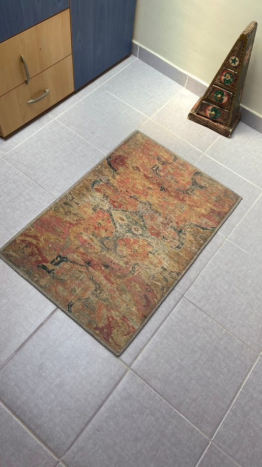 Modern Small Rug, 2x3 ft Small Rug, Red Oriental Rug, Bath mat, Bathroom Rug, Bedroom Rug