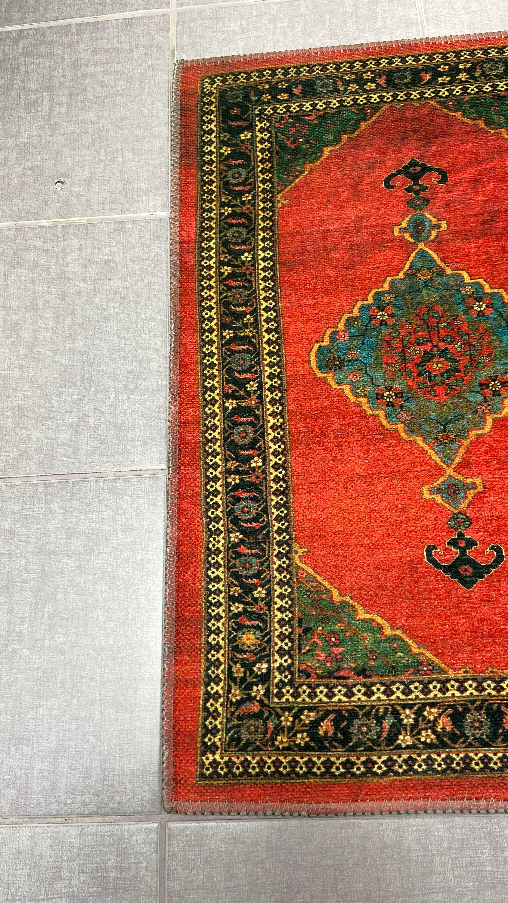 Red Small Rug, 1'9x2'9 Blue Small Rug, Oriental Rug, Green Rug
