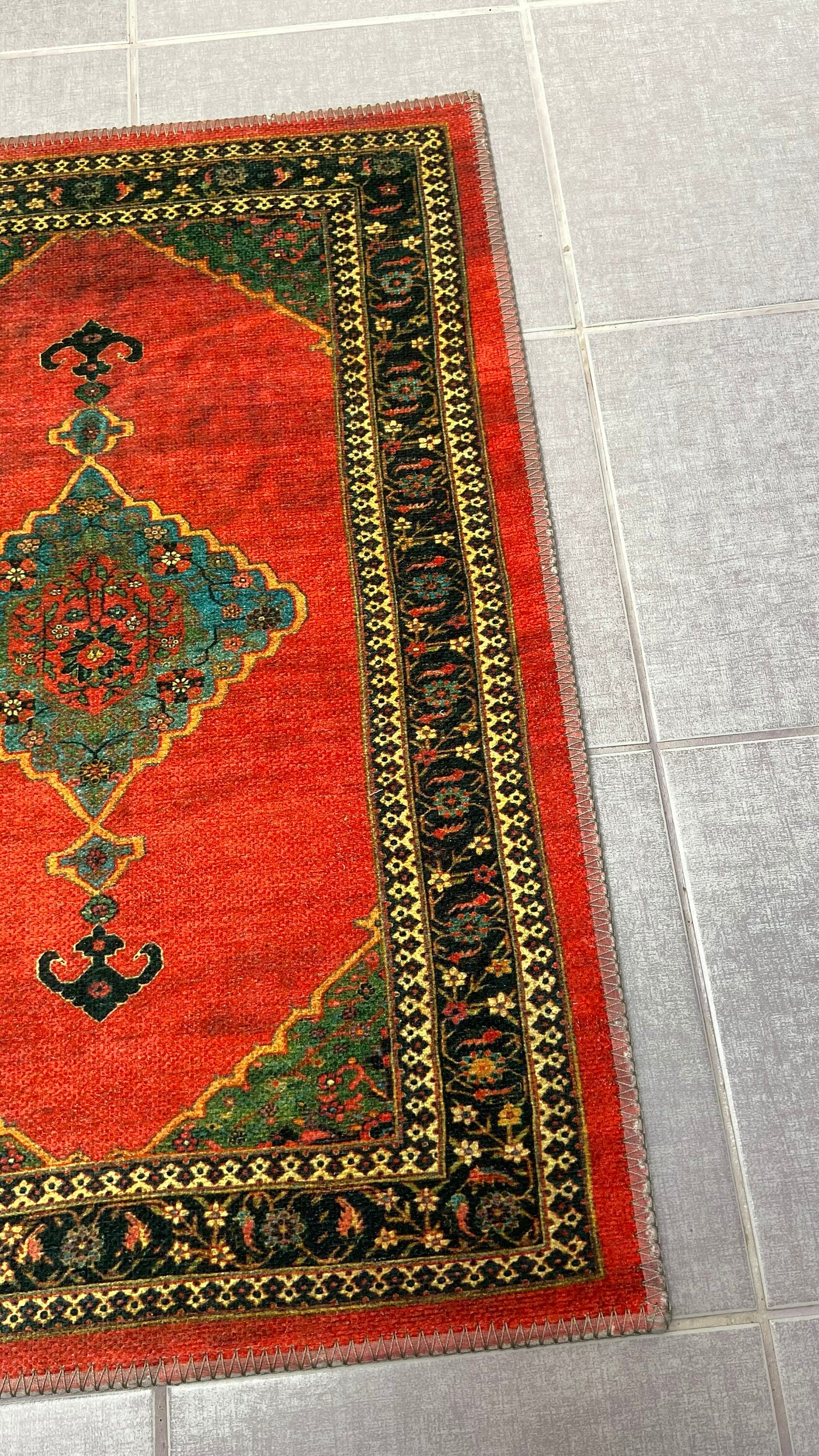 Red Small Rug, 1'9x2'9 Blue Small Rug, Oriental Rug, Green Rug