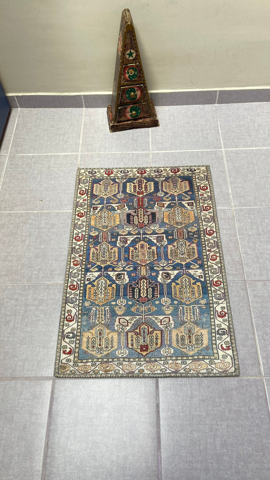 1'9 x 2'9 Blue Small Rug, Decorative Rug, Exclusive Rug, Oriental Rug, Bedroom Rug