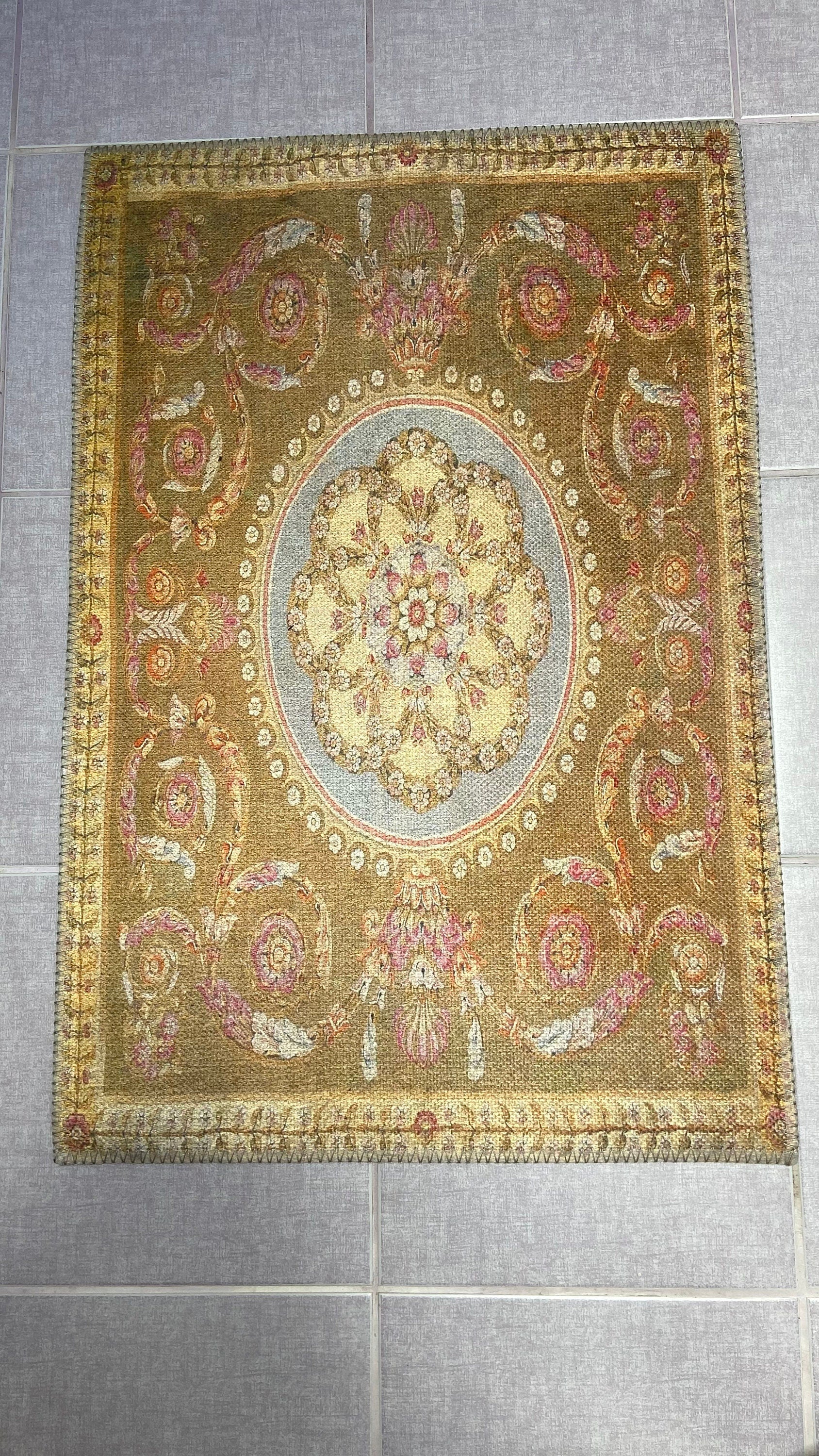 Decorative Small Rug, 2x3 ft Yellow Small Rug, Oriental Rug, Bedroom Rug, Livingroom Rug