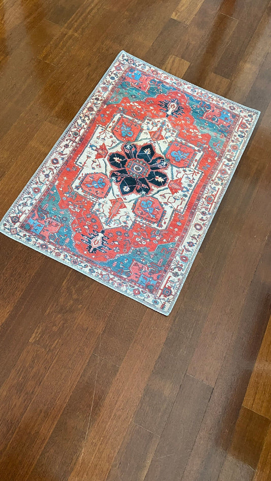 Red Small Rug, 2 x 3 ft Washable Rug, Decorative Rug, Bathroom Rug, Doormat Rug, Home Gift Rug, Non-Slip Rug, Oriental Rug,
