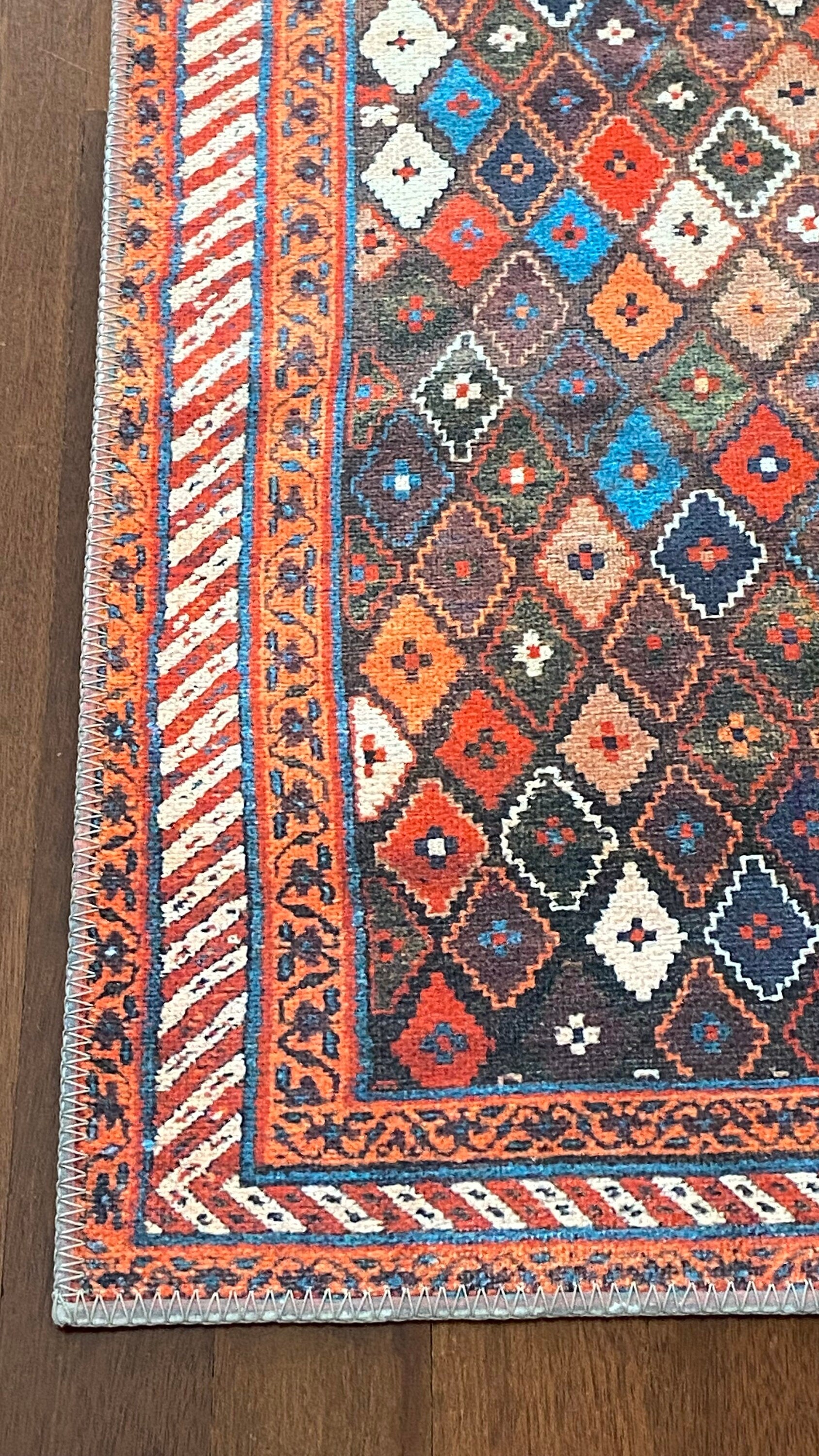 2x3 ft Orange Small Rug, Decorative Rug, Exclusive Rug, Geometric Design, Washable Rug, Bedroom Rug, Bathroom Rug, Home Gift Rug