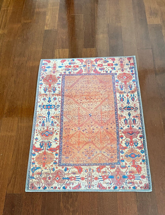 Oriental Small Rug, 2x3 ft Bathroom Rug, Bedroom Rug, Decorative Rug, Home Gift Rug, Exclusive Rug, Orange Small Rug, Washable Rug