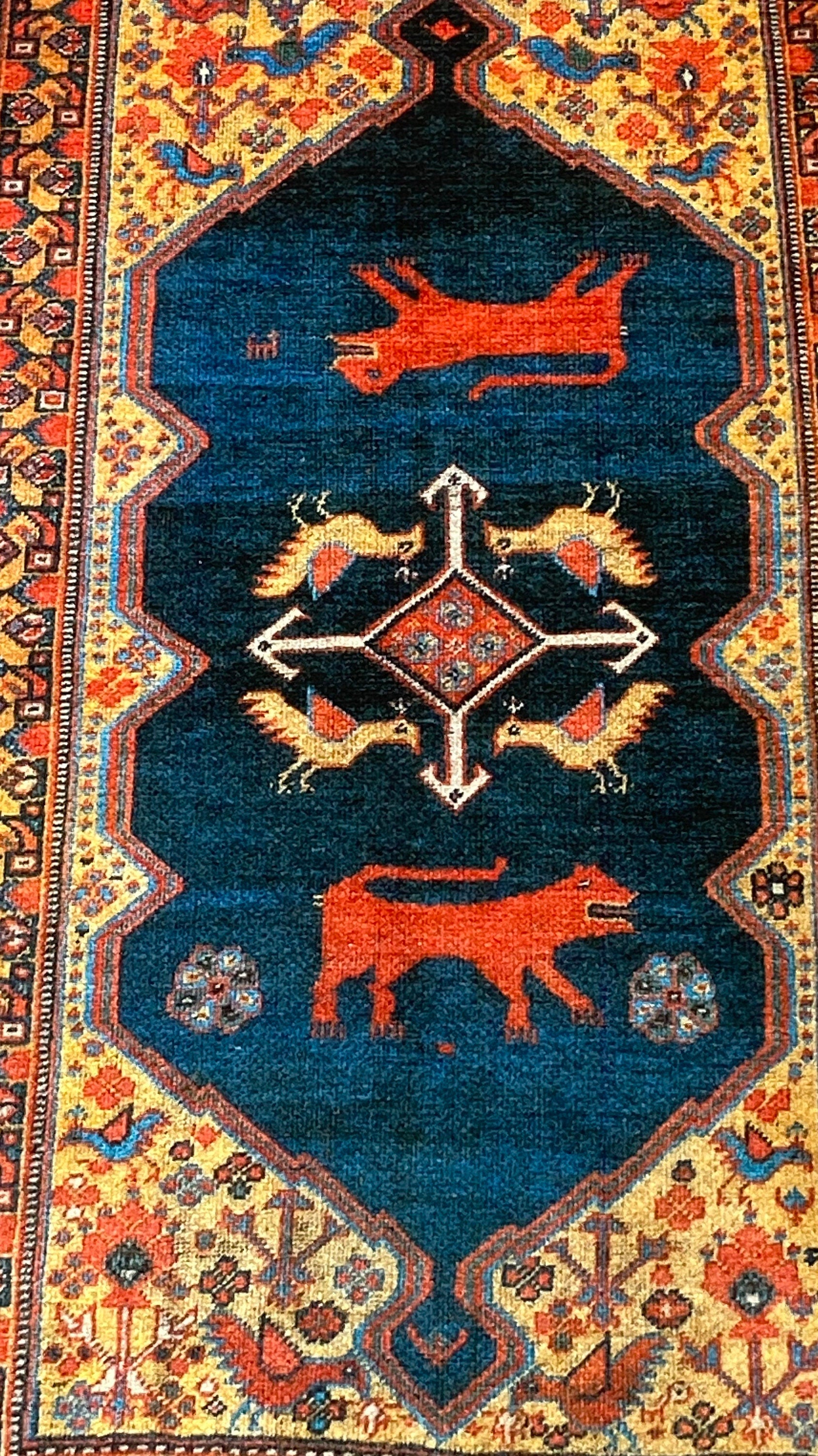 Oriental Small Rug, 2x3 ft Blue Rug, Animal Design Rug, Washable Rug, Non-Slip Rug