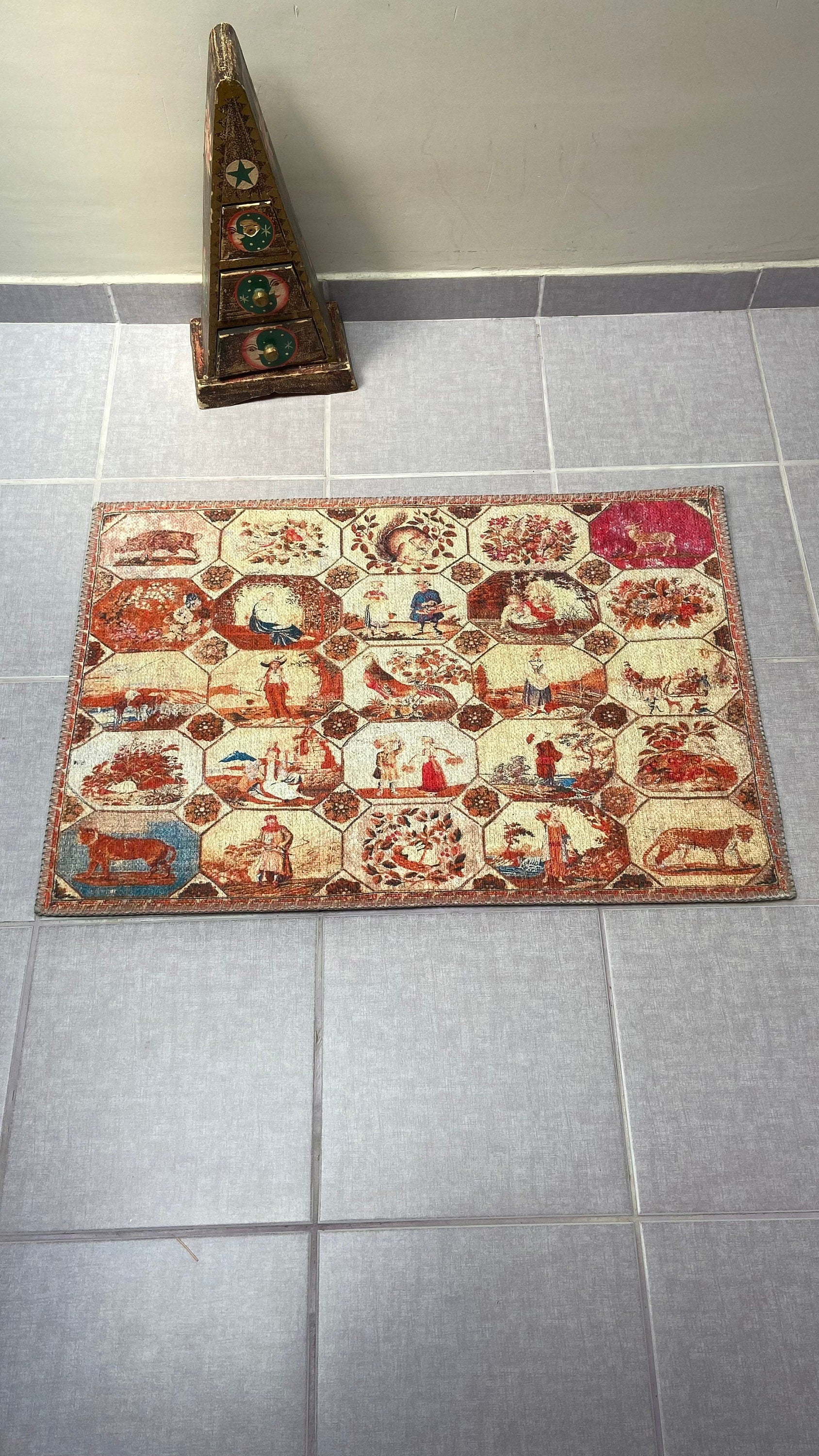 1'9x2'9 Small Rug, Human Design Rug, Washable Rug, Non-Slip Rug, Print Rug,
