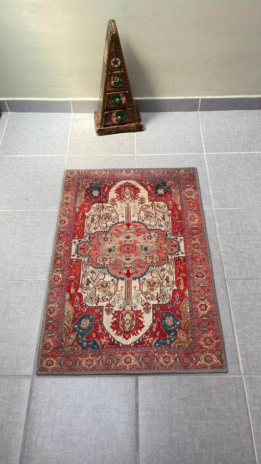 Non-Slip Rug, 2x3 ft Oriental Rug, Red Small Rug, Decorative Rug