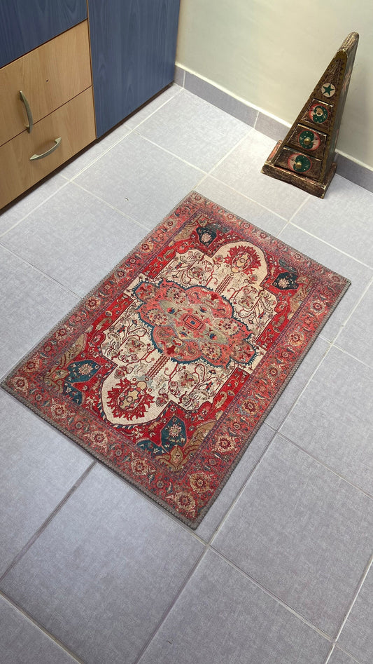 Non-Slip Rug, 2x3 ft Oriental Rug, Red Small Rug, Decorative Rug