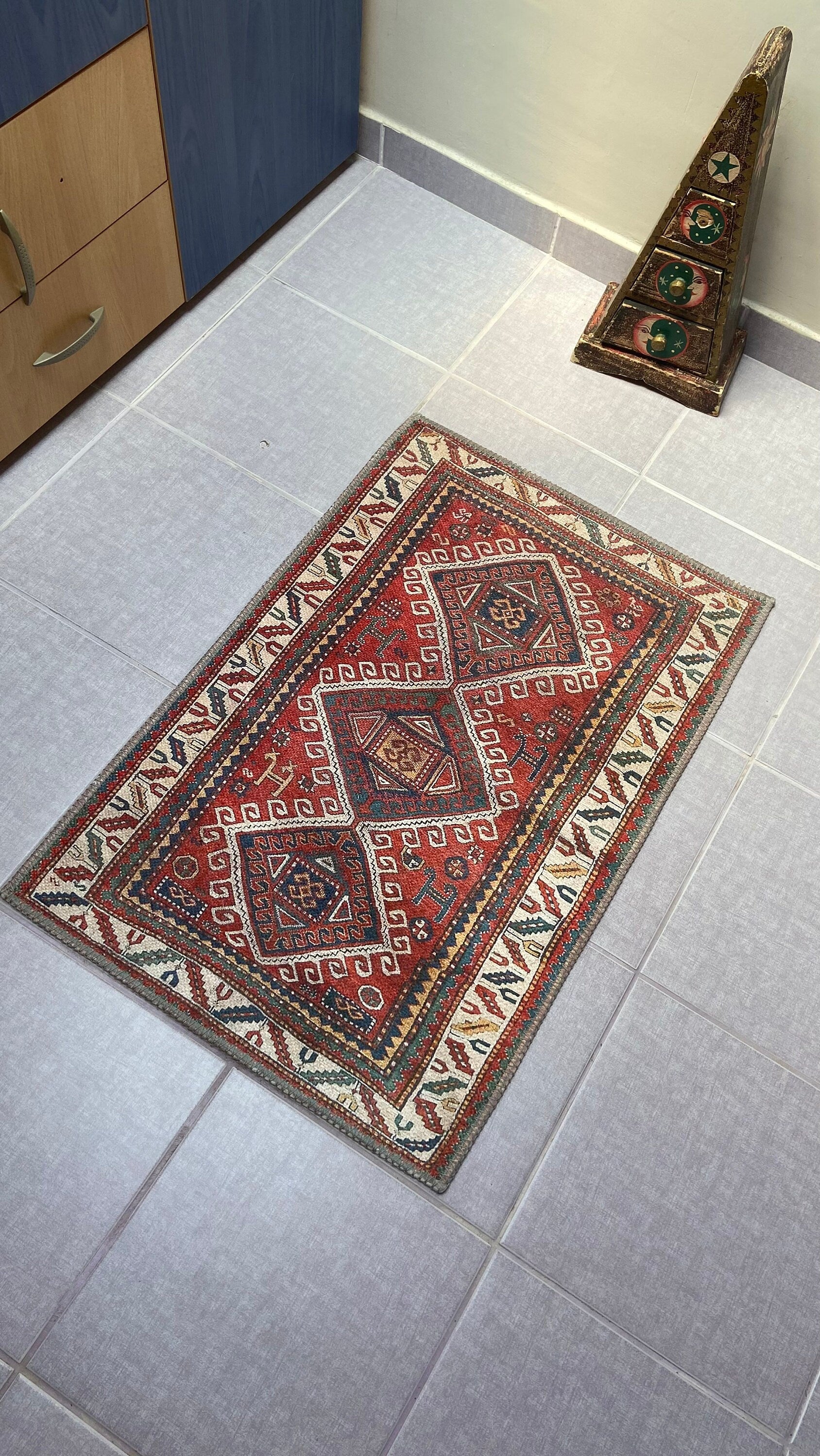 Exclusive Rug, 2x3 Small Rug, Red Small Rug, Decorative Rug, Bedroom Rug, Kelim Design Rug, Bathroom Rug